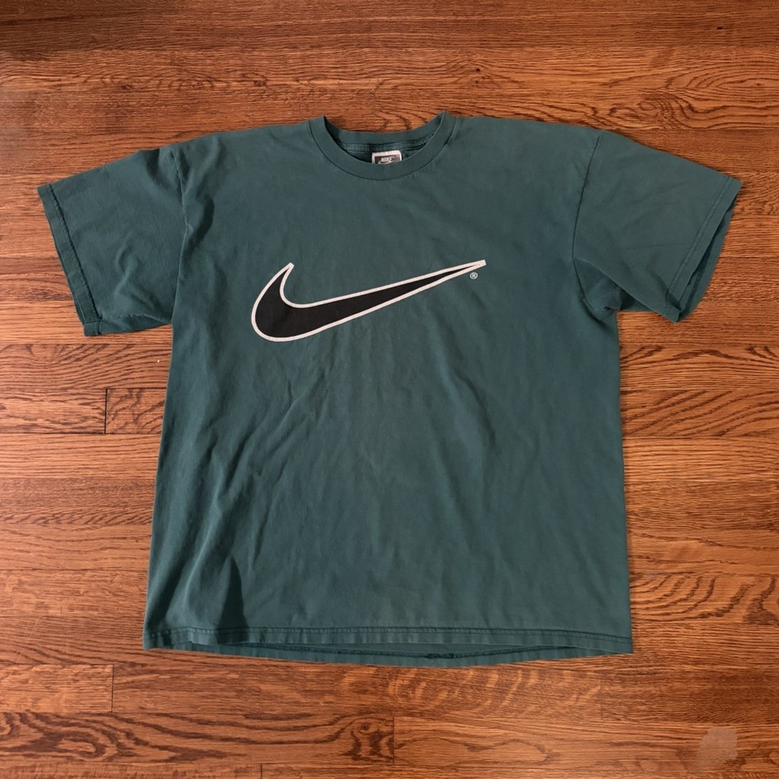 Nike Men’s L Green Swoosh Logo Graphic Cotton Vintage Short Sleeve T-Shirt