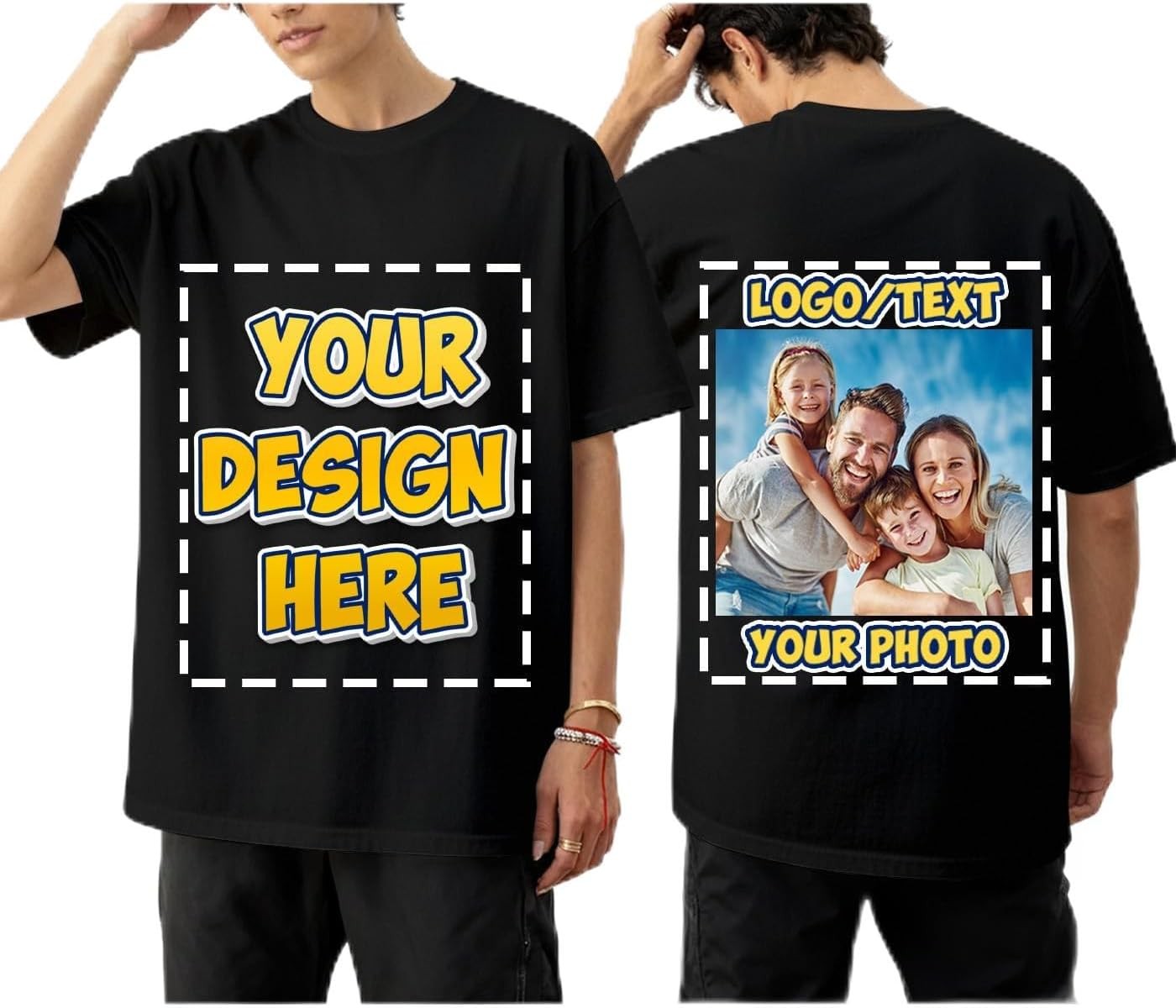 Custom T-Shirt Personalized Unisex Front & Back Print Your Photo Logo Design