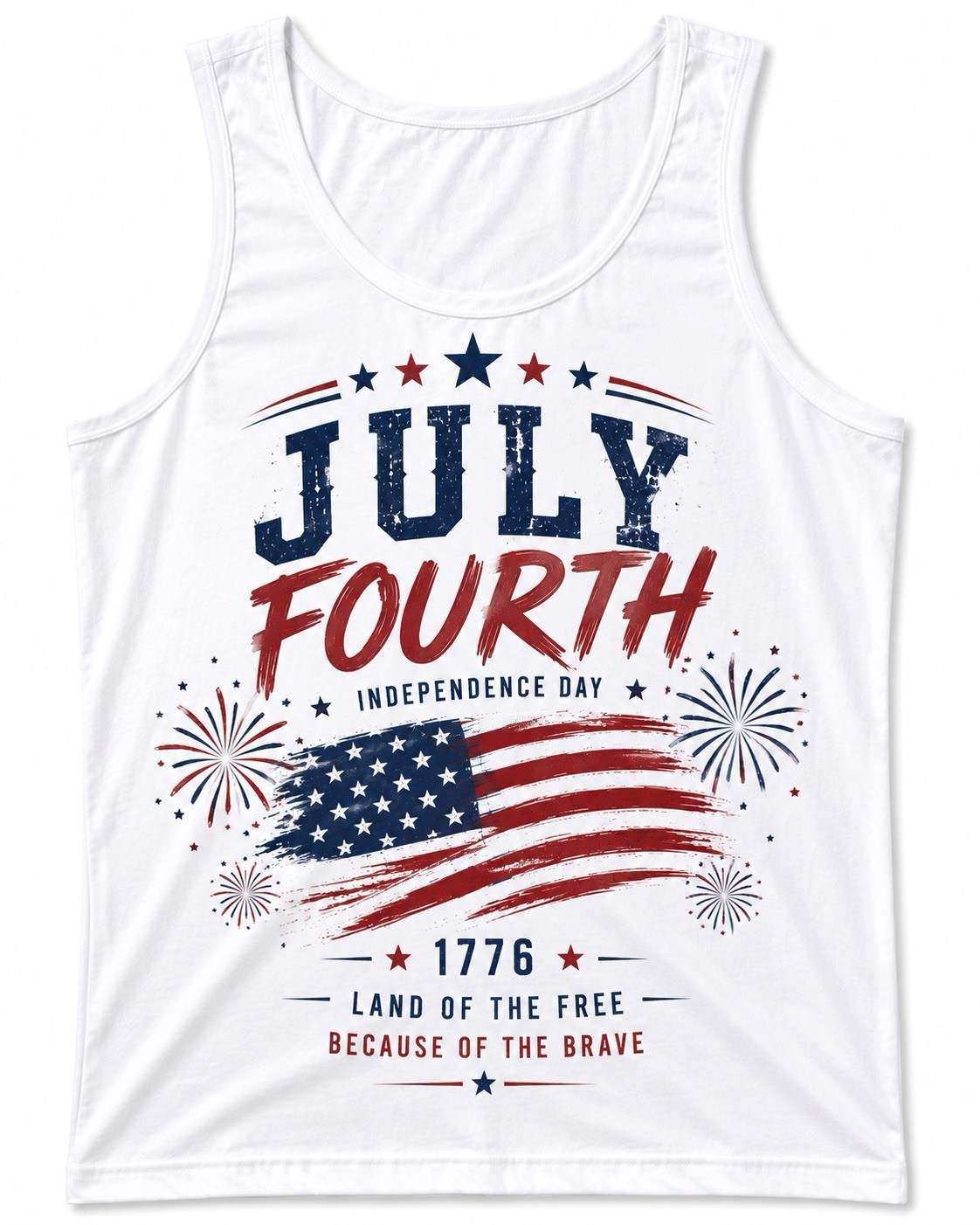 tank top for men 4th of July Independence Day 1776 USA flag graphic white