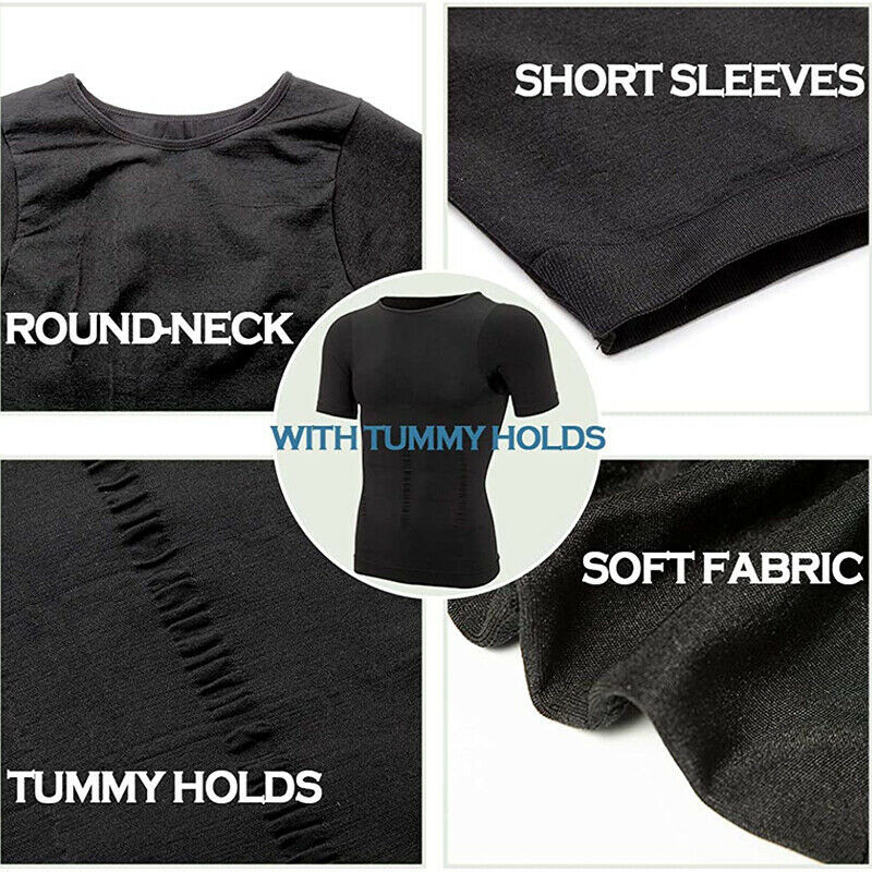 Men Crewneck Pullover T-Shirt Compression Shaper Tummy Control Slimming Tank Top
