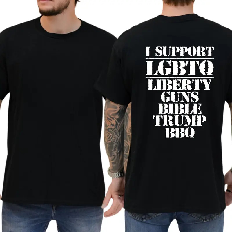 I Support LGBTQ Liberty Guns Bible Trump BBQ T-shirt Funny Shirts