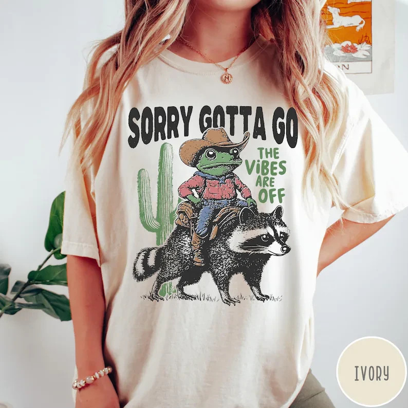 Western Cowboy Frog Raccoon Shirt Funny Graphic Tee Sarcastic Quote