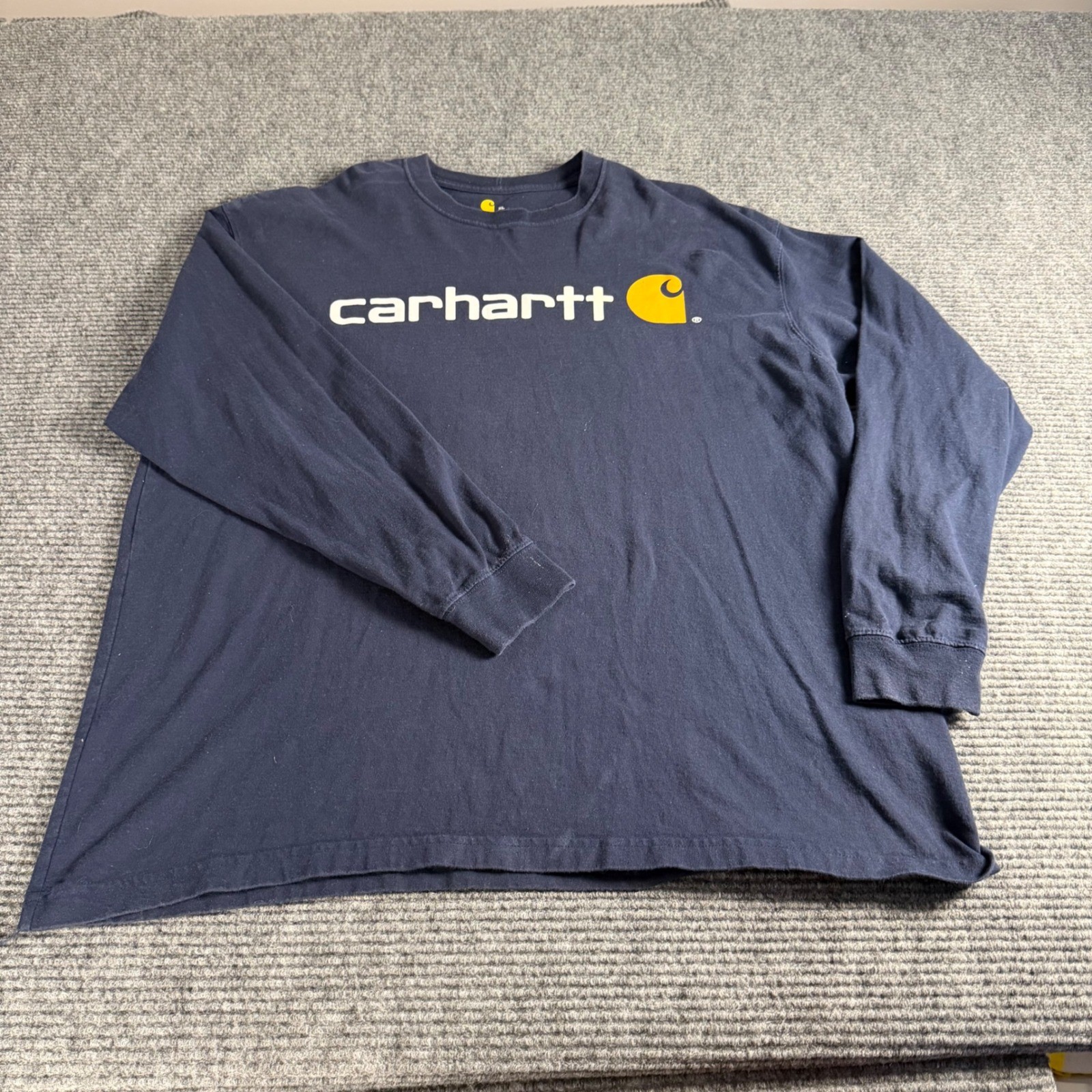 Carhartt Mens XL Long Sleeve Graphic T-Shirt Navy Blue Logo Workwear Tee