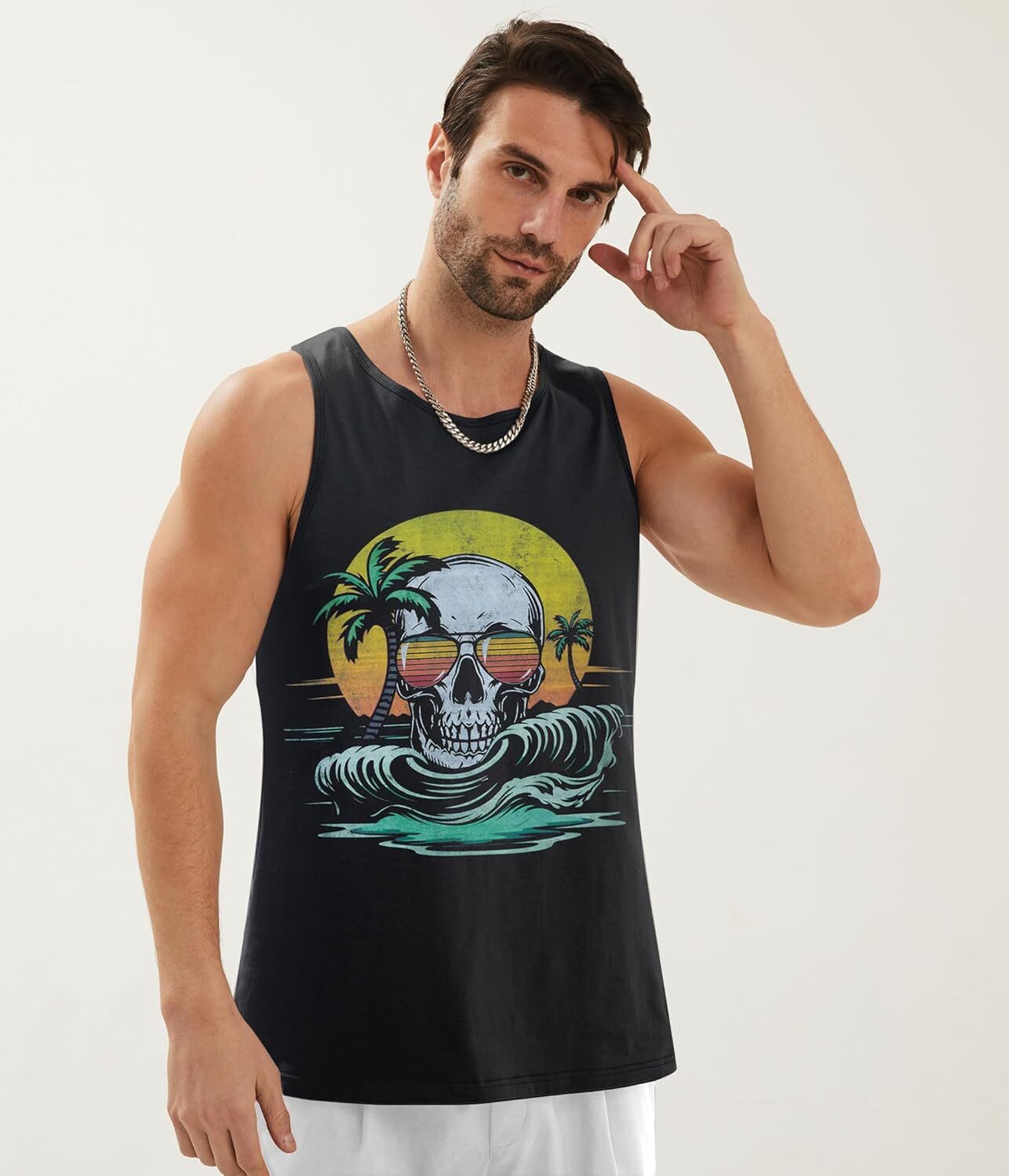Mens Cotton Tank Tops Funny Graphic Beach Summer Sleeveless Muscle Tank Top