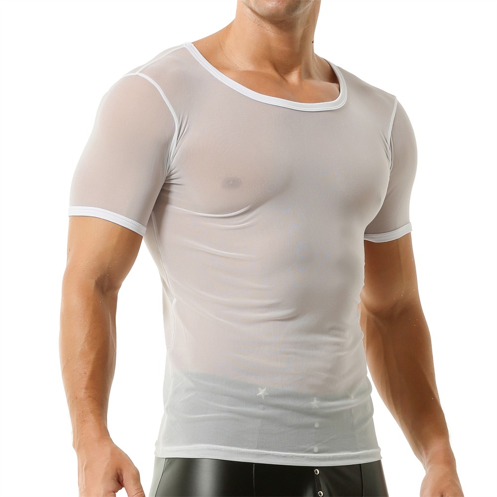 Mens Mesh Sheer See Through Undershirts Sports Casual Sexy T-Shirts Tank Tops
