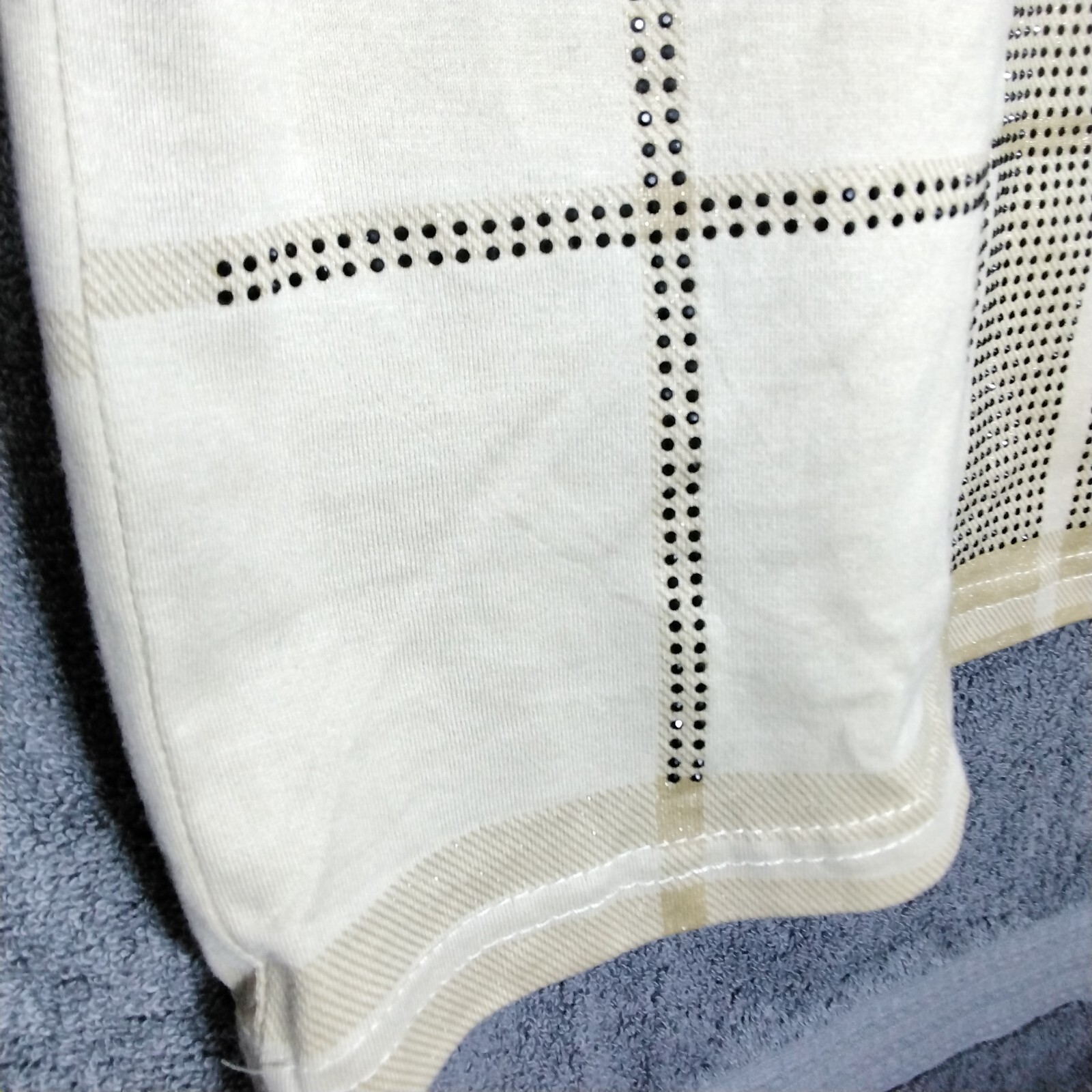 Platini Black Label Shirt Mens Size XL Beige Geometric Beaded Short Sleeve