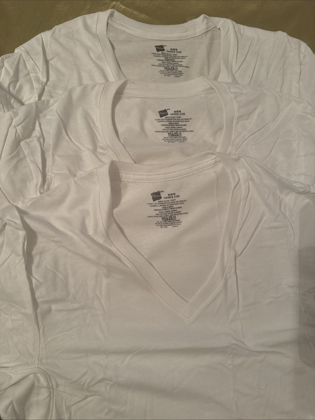 NEW No Packaging Hanes 3 Pack Sweat Block Tee Shirts V-Neck White Size M 38- 40″