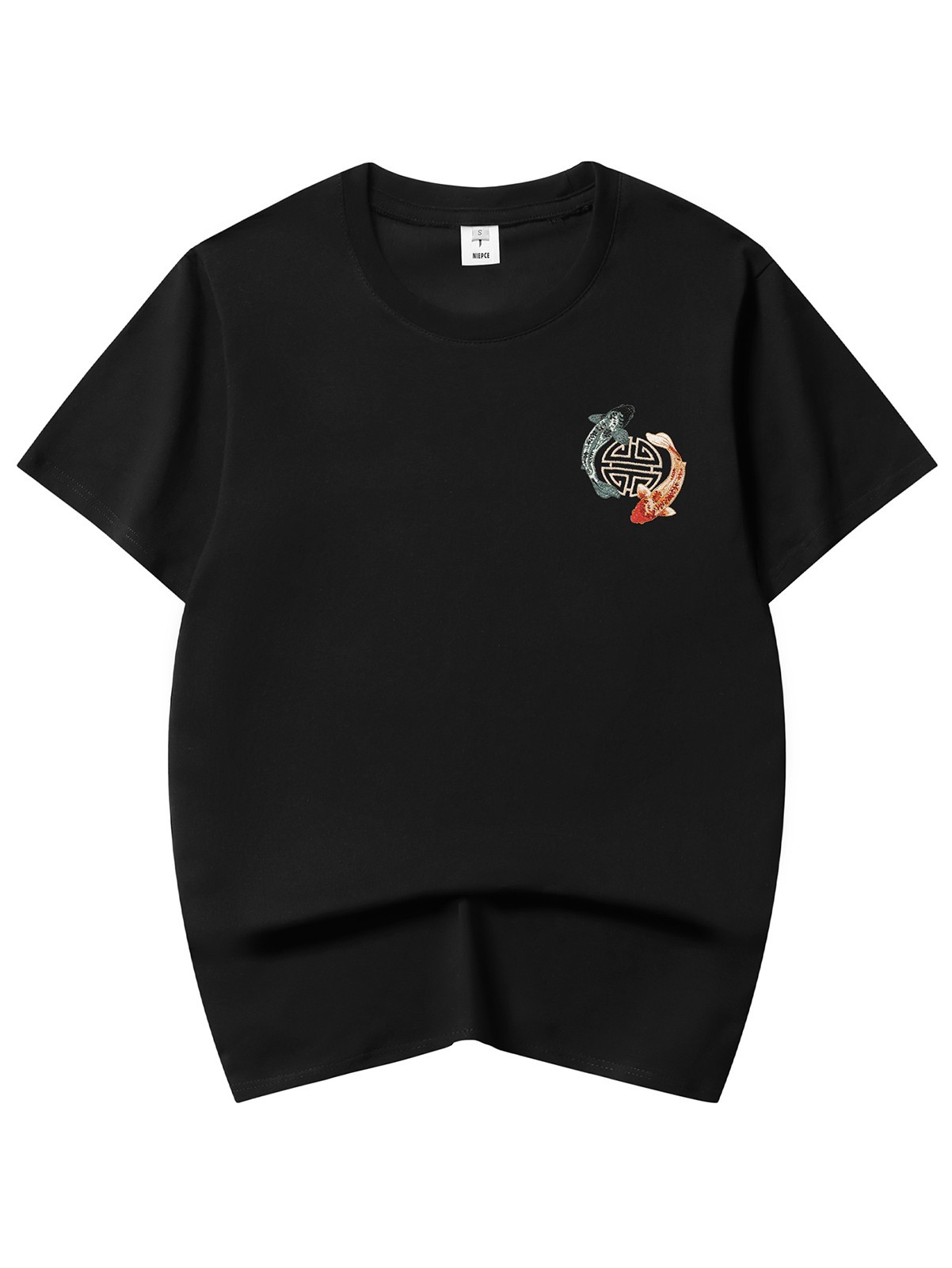 Niepce Japanese Streetwear Embroidery T-shirt Koi Graphic Tee for Men