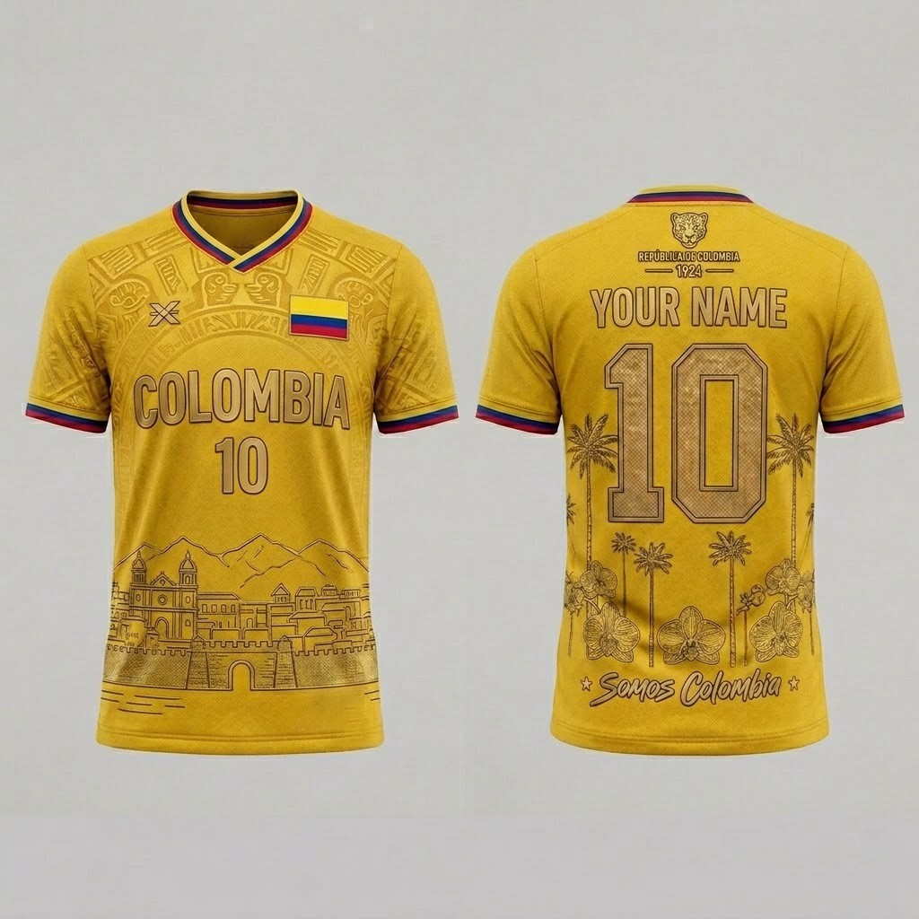 Colombia Inspired Soccer Jersey Custom Name Number Fan Shirt S-5XL