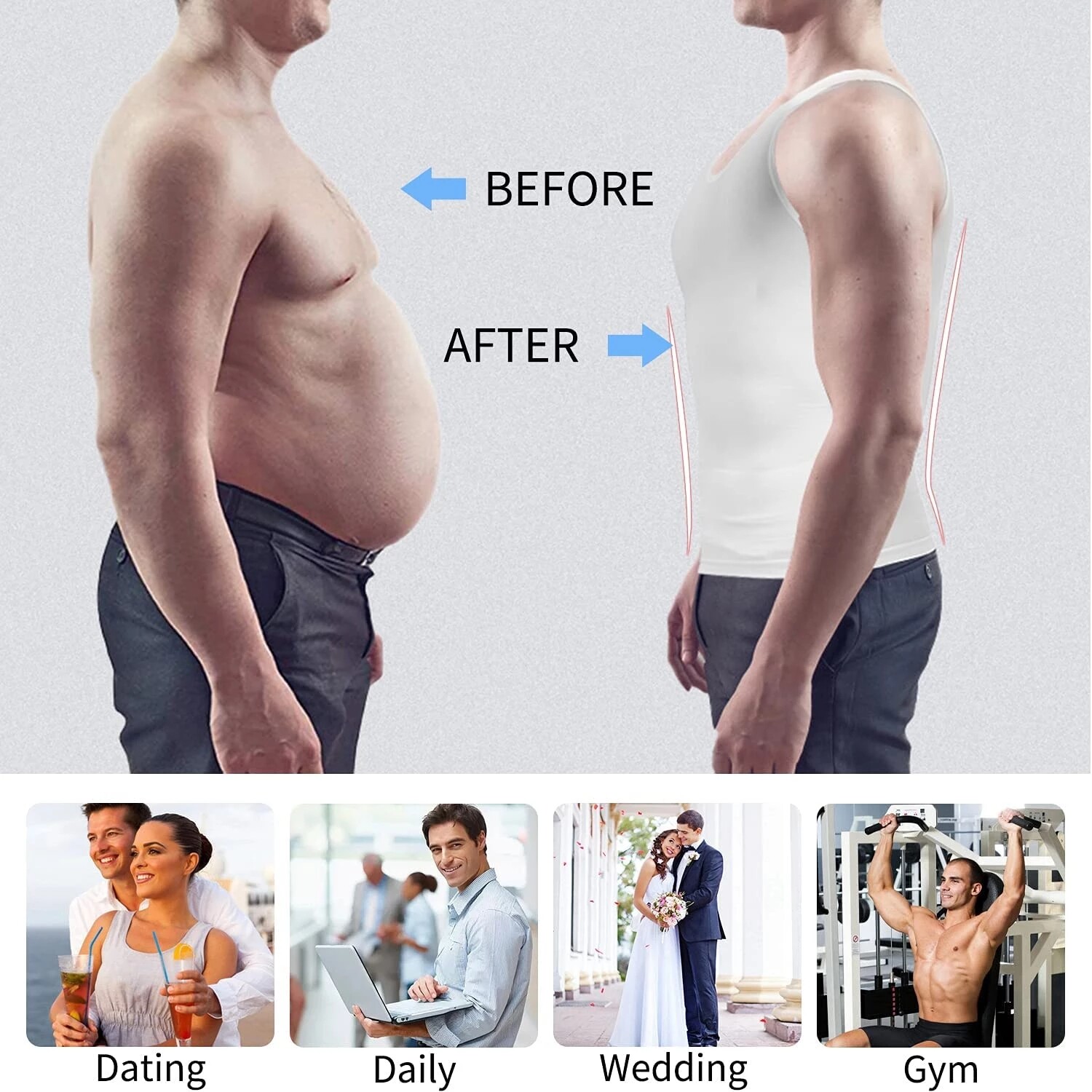 Men Body Shaper Slimming Tummy Vest Compression Shirt Tank Faja camisa de hombre