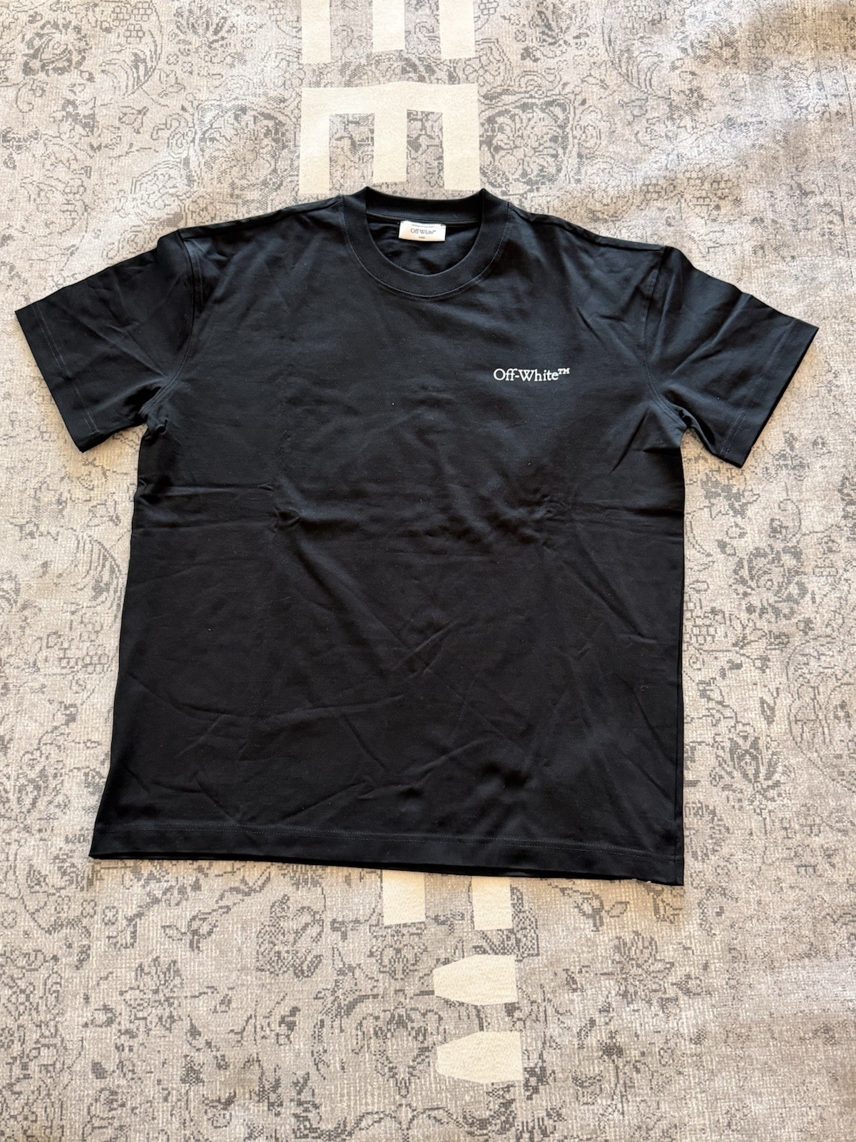 Off-White Men’s XL Black Graphic Logo Crew Neck Short Sleeve T-Shirt
