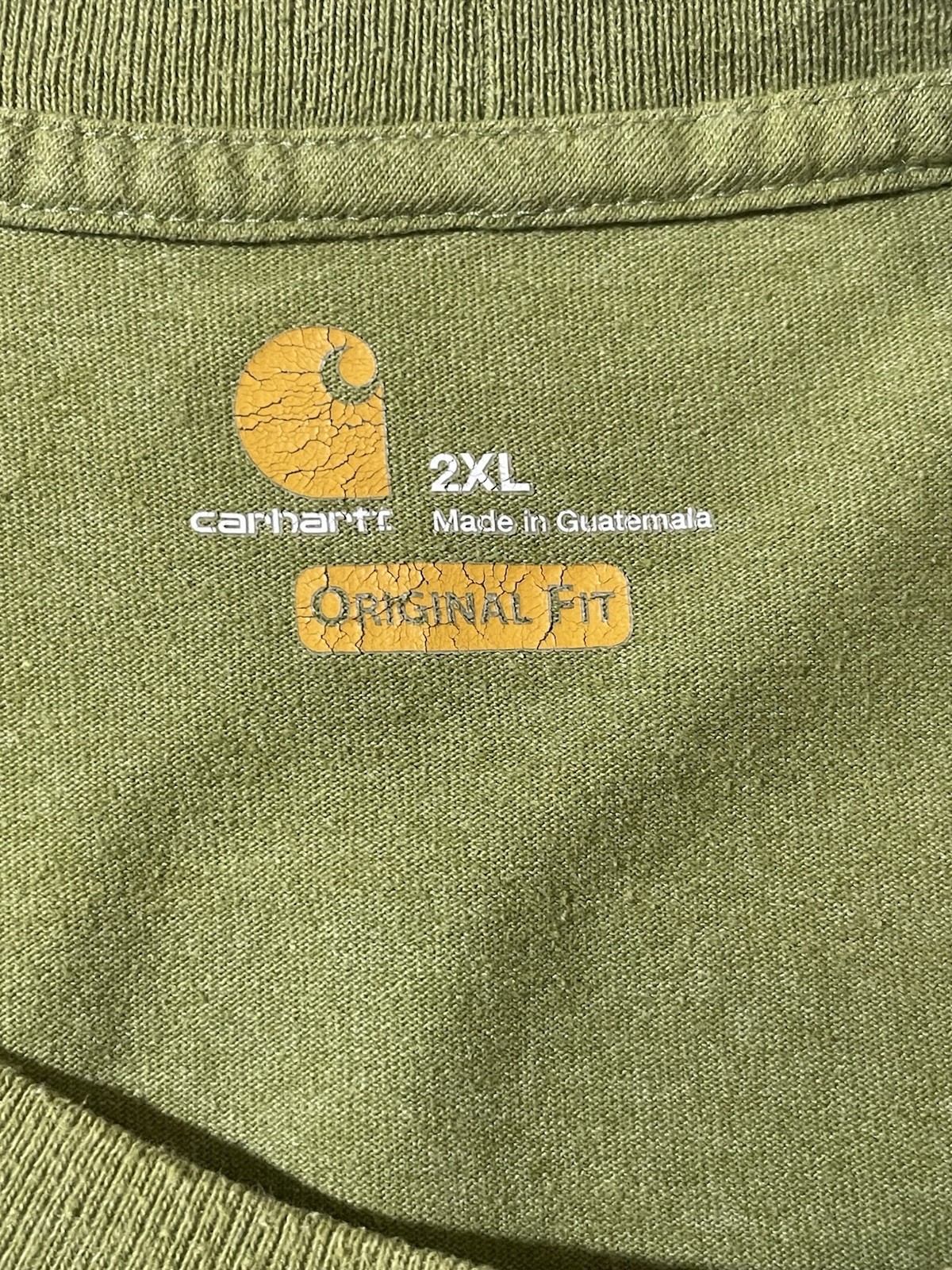Carhartt Men’s 2XL T-Shirt Green Pocket Original Fit Crew Neck Cotton Heavyweigh