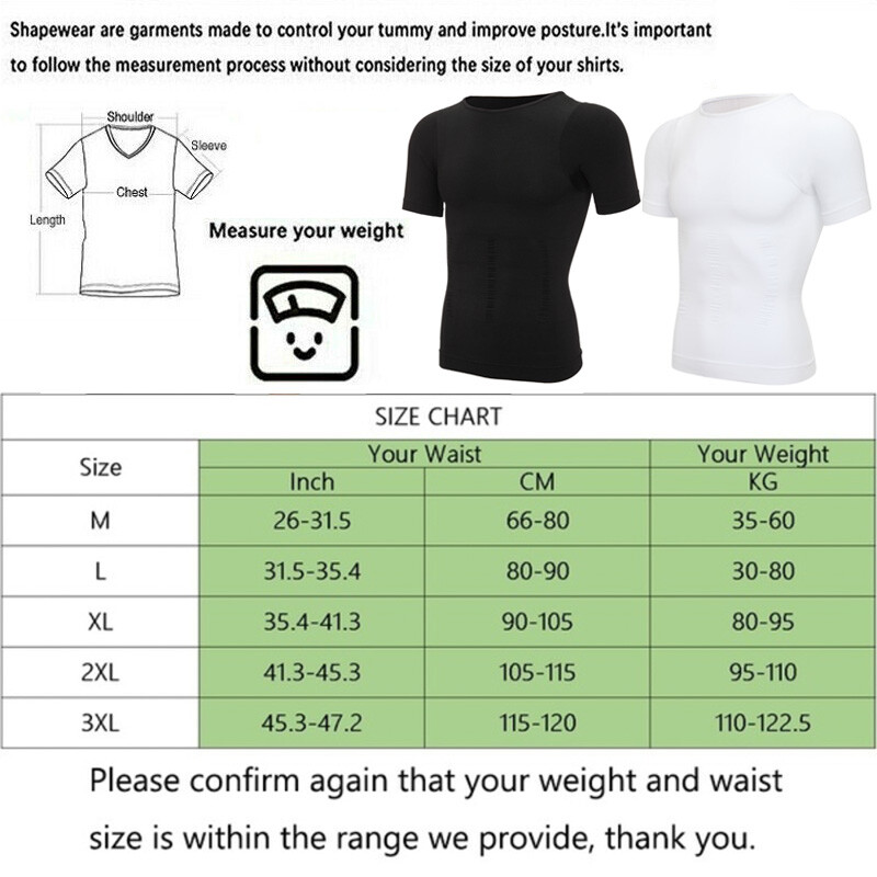 Men Body Slimming Tummy Shaper Underwear shapewear Waist Girdle T-Shirt Vest US