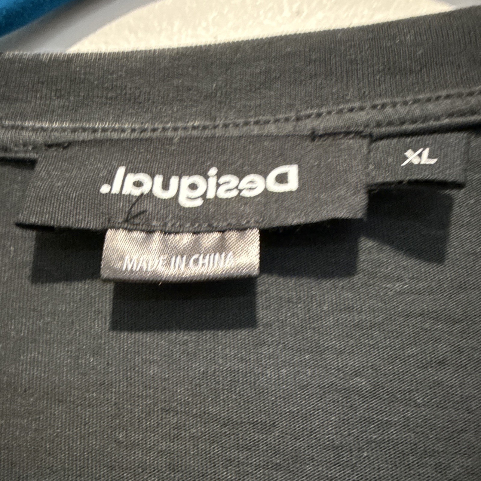 Desigual Joy Is Now Black Graphic Tee XL Crew Neck Short Sleeve Patch Beaded