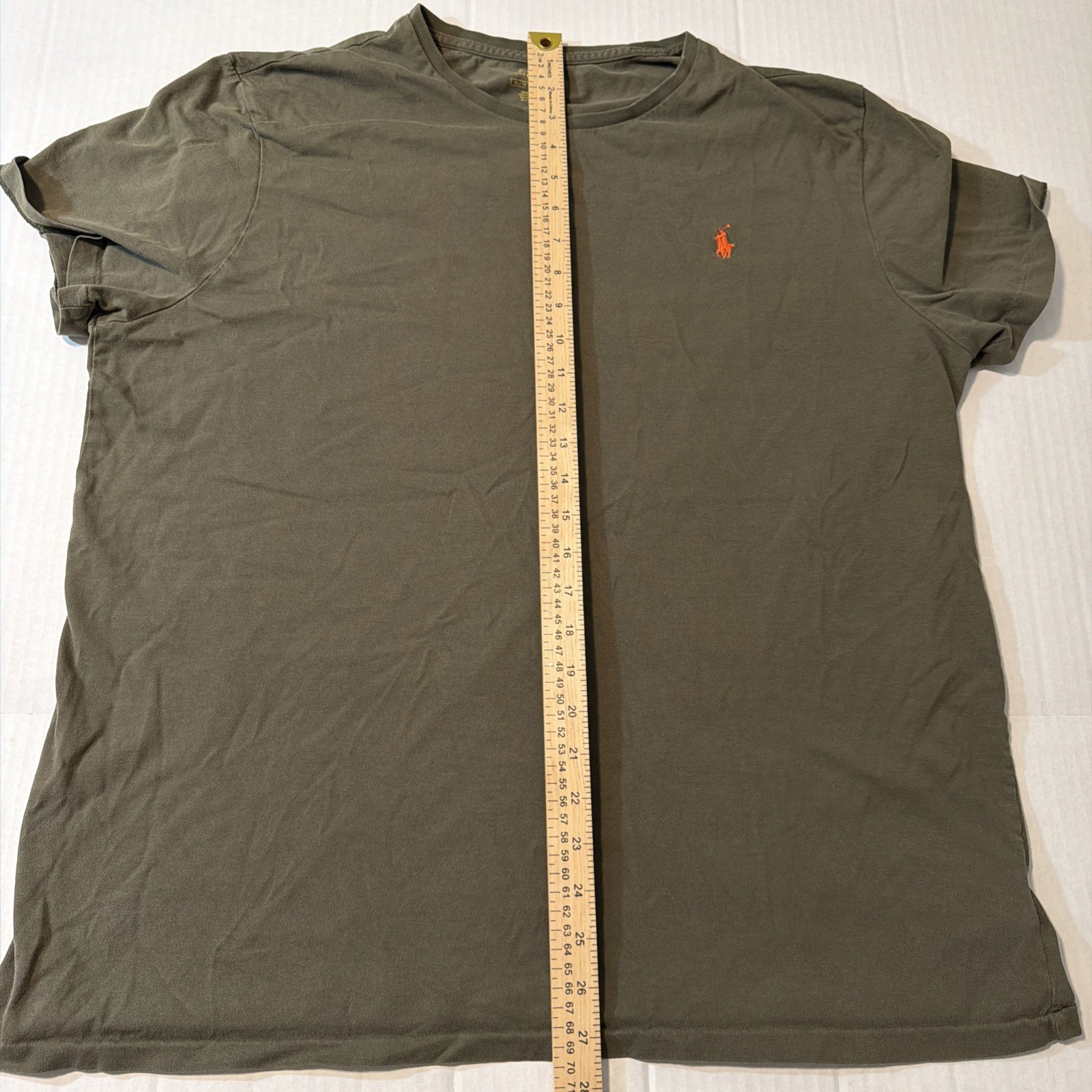 Polo Ralph Lauren Shirt Men XL Olive Green Orange Pony Crew Neck Short Sleeve