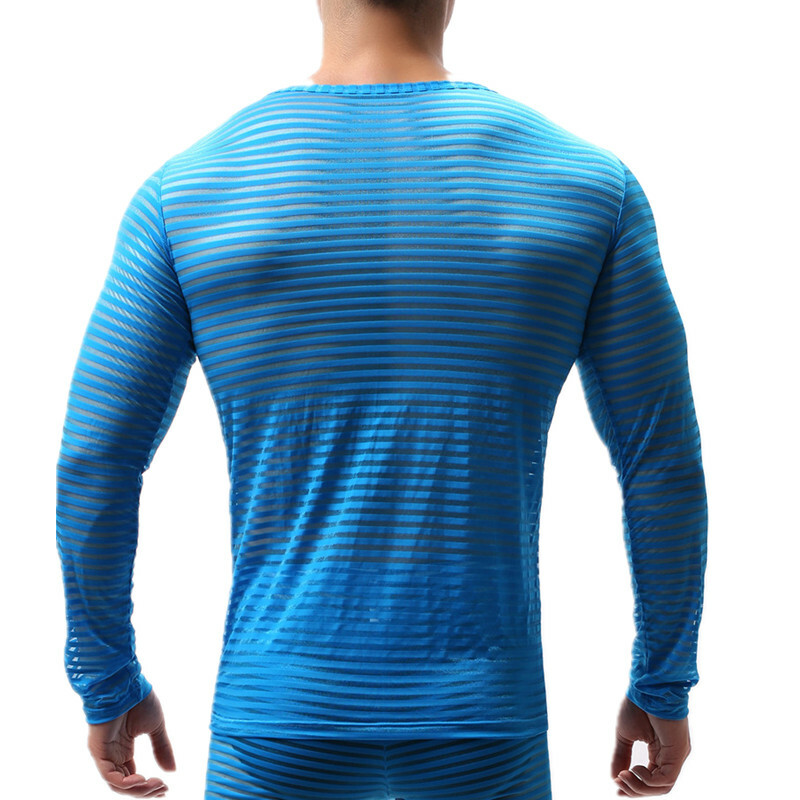 Men See Through Tank Top Striped Sheer Vest Clubwear Muscle T-Shirt Undershirts