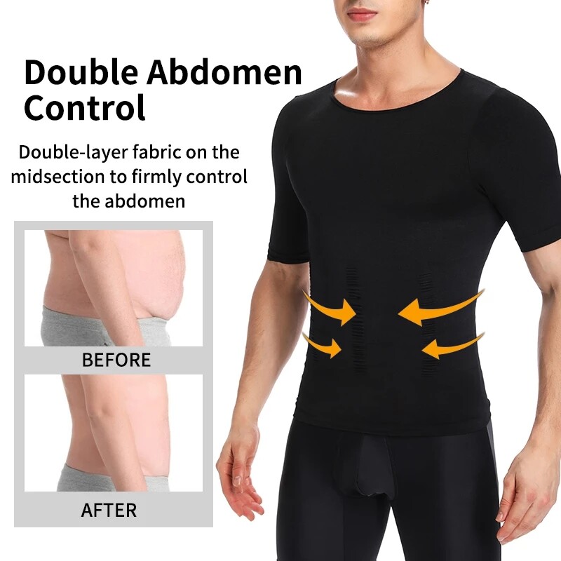 3 Pack Men Body Shaper Slimming Shirts Vest Compression Short Sleeve Shapewear