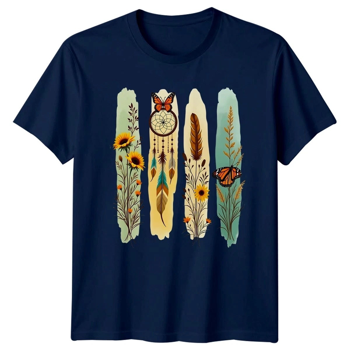 Boho Nature Butterfly T-Shirt Sunflower Dreamcatcher Graphic Tee Women Men