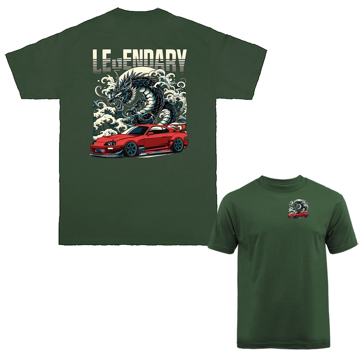 Dragon and Red Car Imported Tuned Custom JDM Sports Car T-shirt