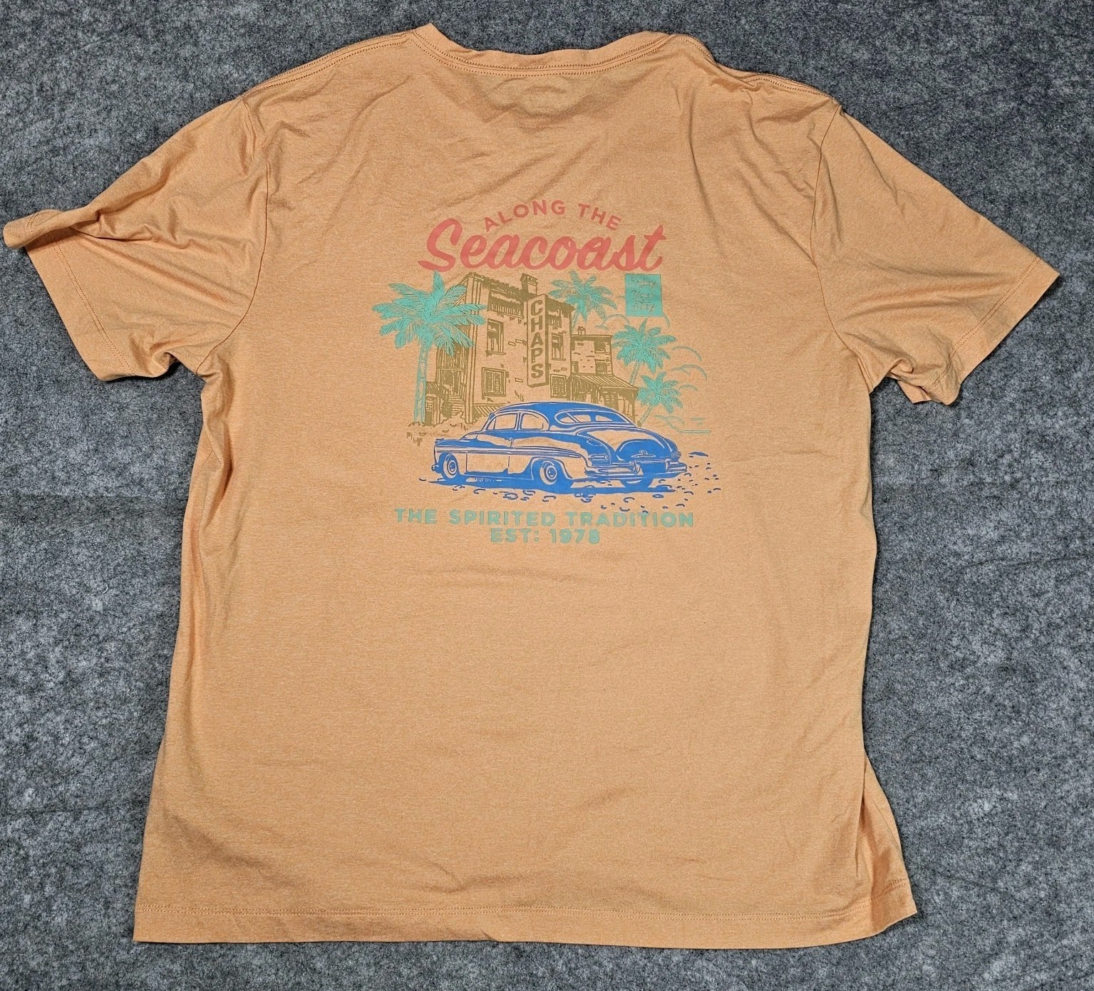 Chaps Along The Seacoast Graphic T-Shirt Men’s L Orange Polyester Spandex