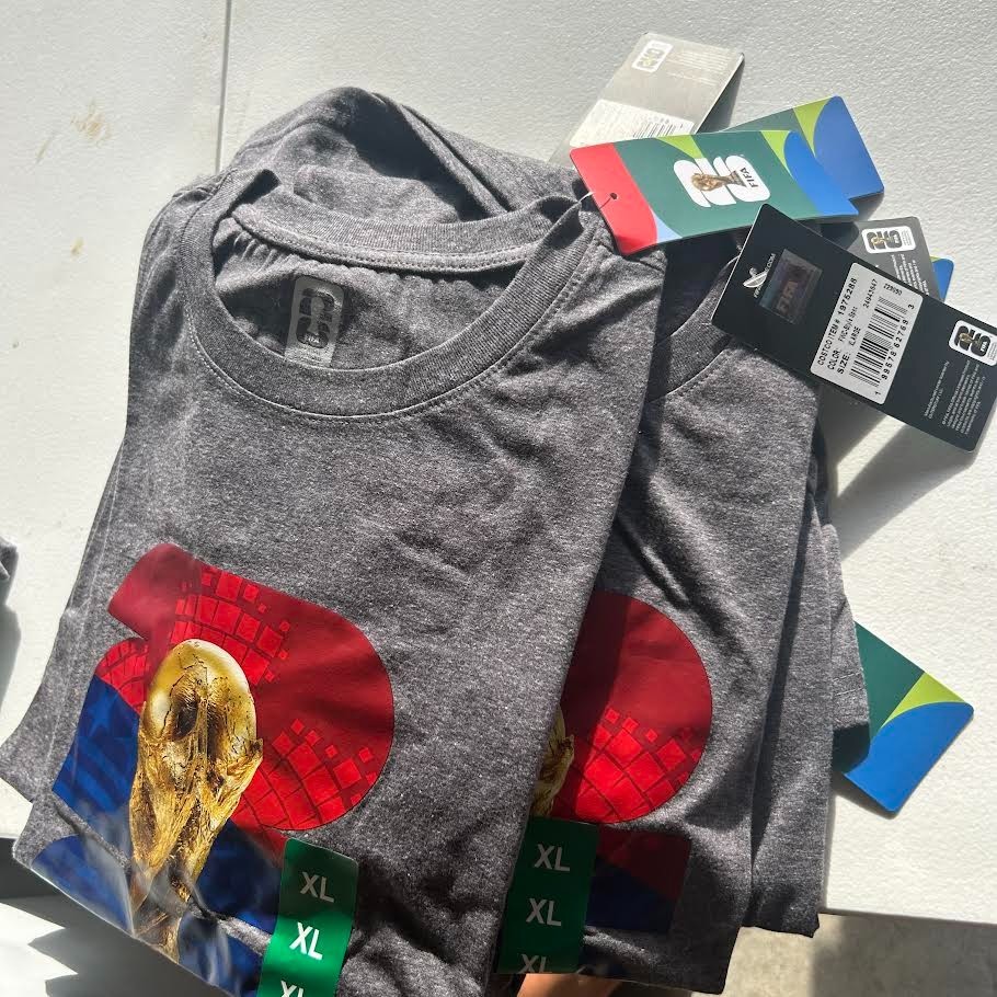 FIFA World Cup Men’s Gray Graphic Print Logo Crew Neck Short Sleeve T-Shirt