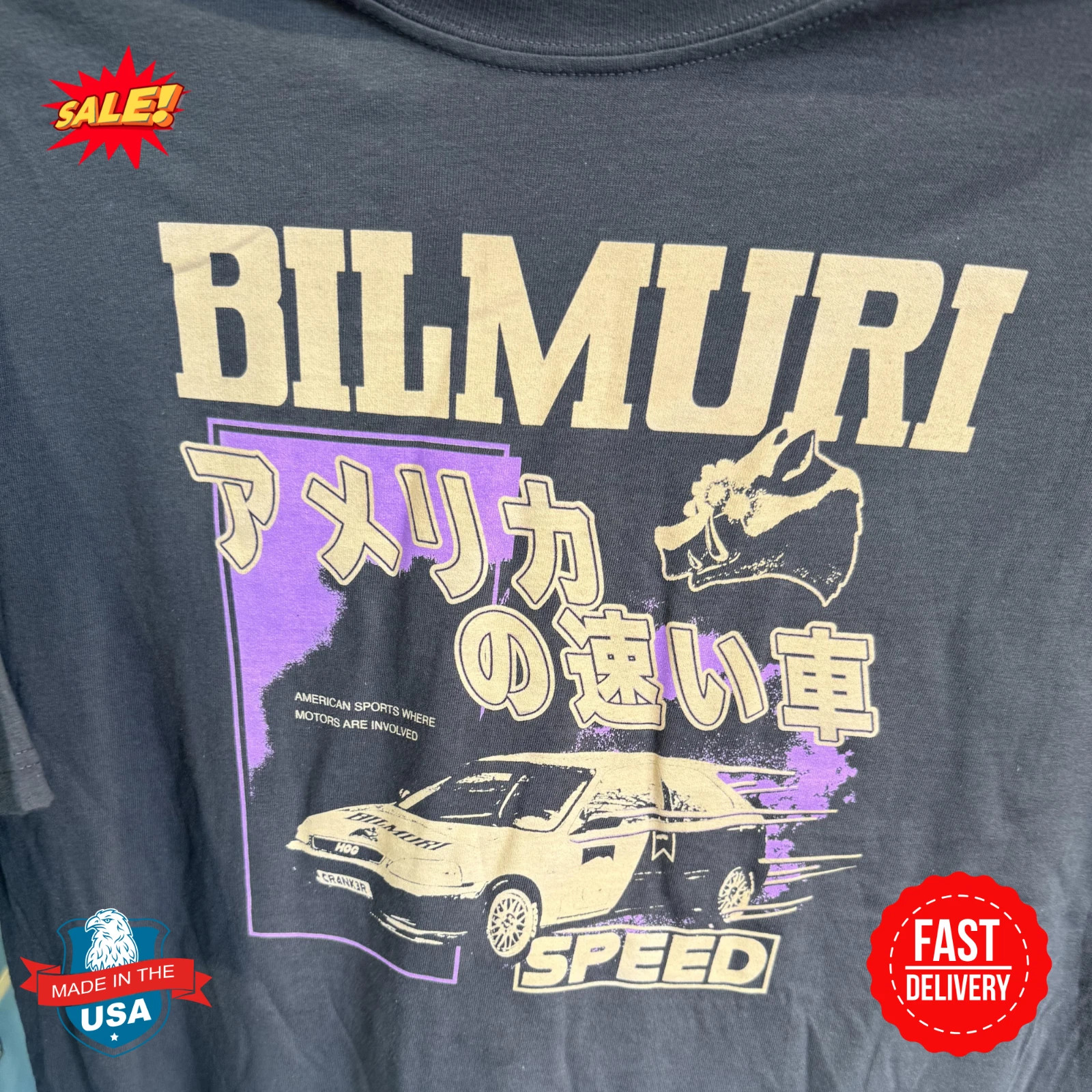 Bilmuri Involving Speed Black Cotton T Shirt Full Size S-5XL