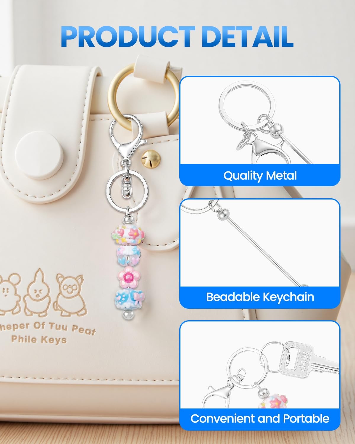 30pcs Beadable Keychains Keychain Bulk kit Cute Blank Bead Keychain Strip DIY…