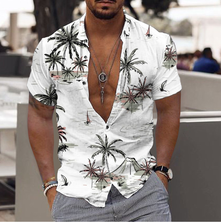 Mens Hawaiian Shirt Floral Palm Tree Sunset Surf Beach Sea Holiday Stag Dance