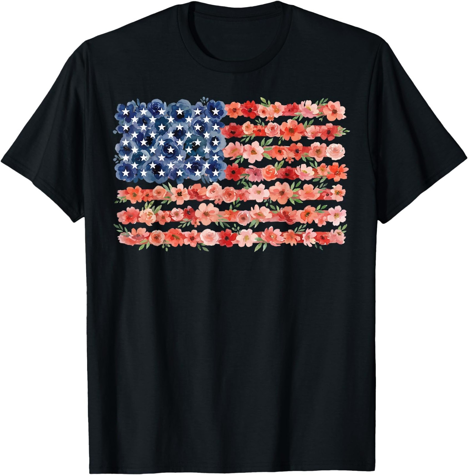 Floral American Flag Flowers Wildflowers 4th of July T-Shirt , UNISEX Tee