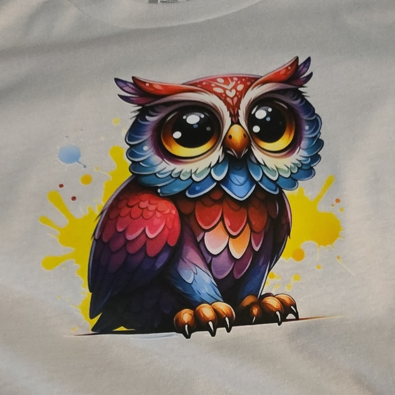 Bella + Canvas Men’s S White Crew Neck Short Sleeve Cotton Owl Graphic T-Shirt