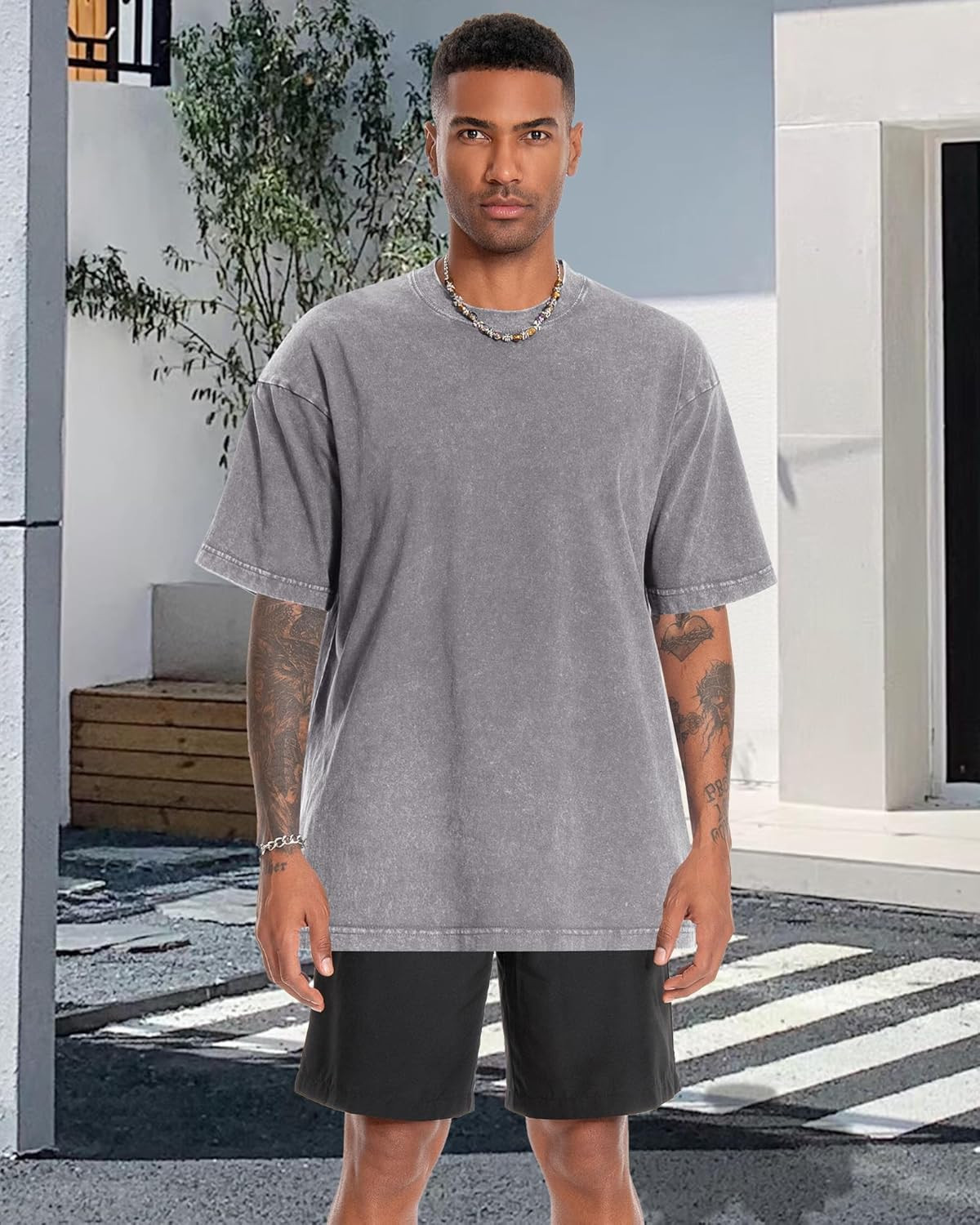 Oversized Tshirt for Men Short Sleeve Vintage Washed Cotton Basic Loose Tee 2026