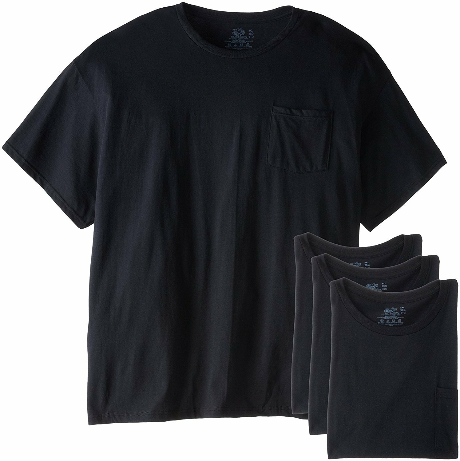 Fruit of the Loom Men’s Pocket T-Shirts L-3X 4-PACK Black or Gray COTTON