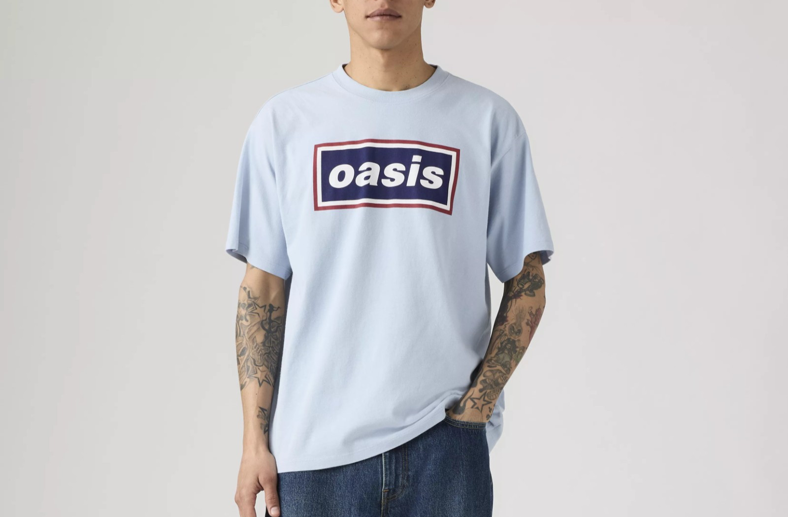 Levis x Oasis chambray baby blue men’s t-shirt sz XXL licensed band tee