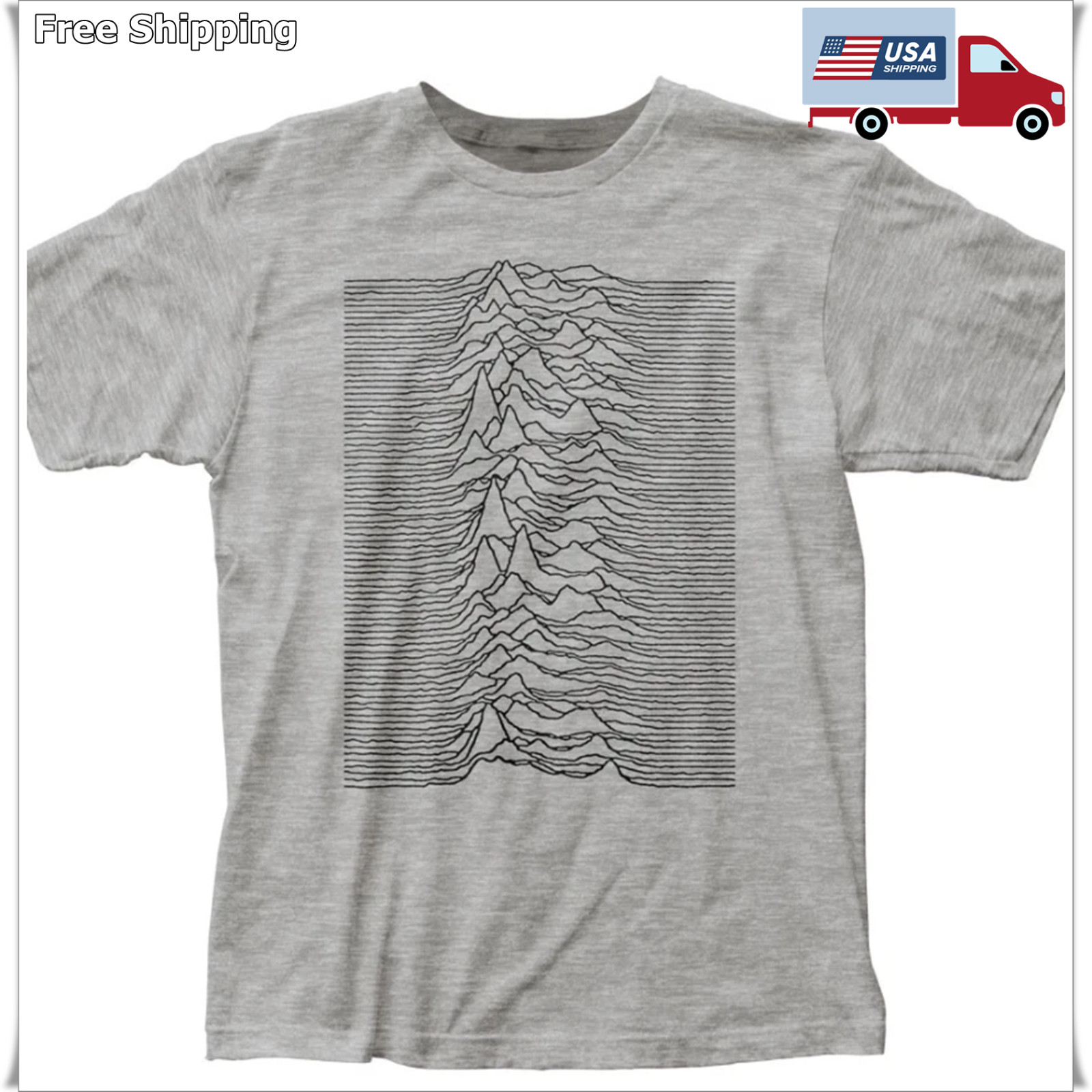 Joy Division Unknown Pleasures T Shirt Mens Rock Band Tee Classic Music Grey