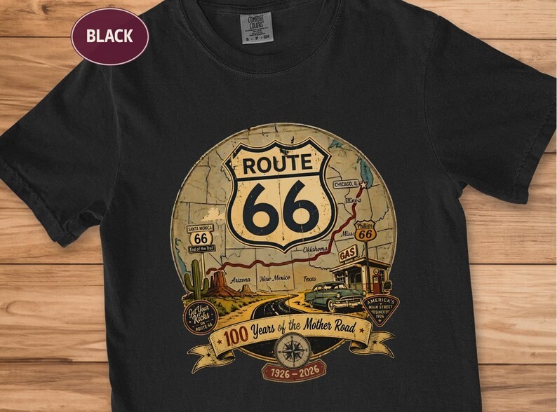 Route 66 100th Anniversary Tee, Vintage Travel Gift, Road Trip Shirt