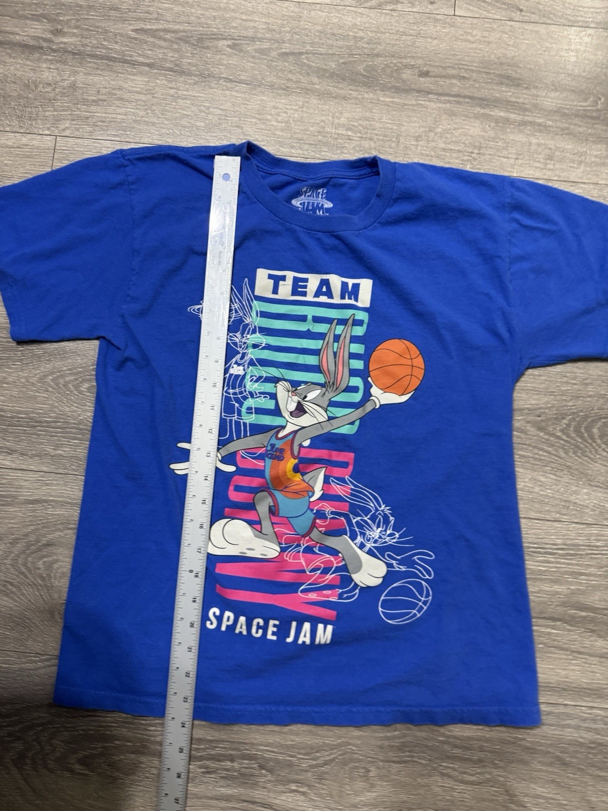 Space Jam Bugs Bunny Looney Tunes Basketball Graphic Blue T-Shirt Men’s XL
