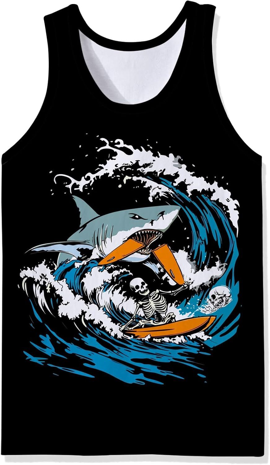 Mens Cotton Tank Tops Funny Graphic Beach Summer Sleeveless Muscle Tank Top