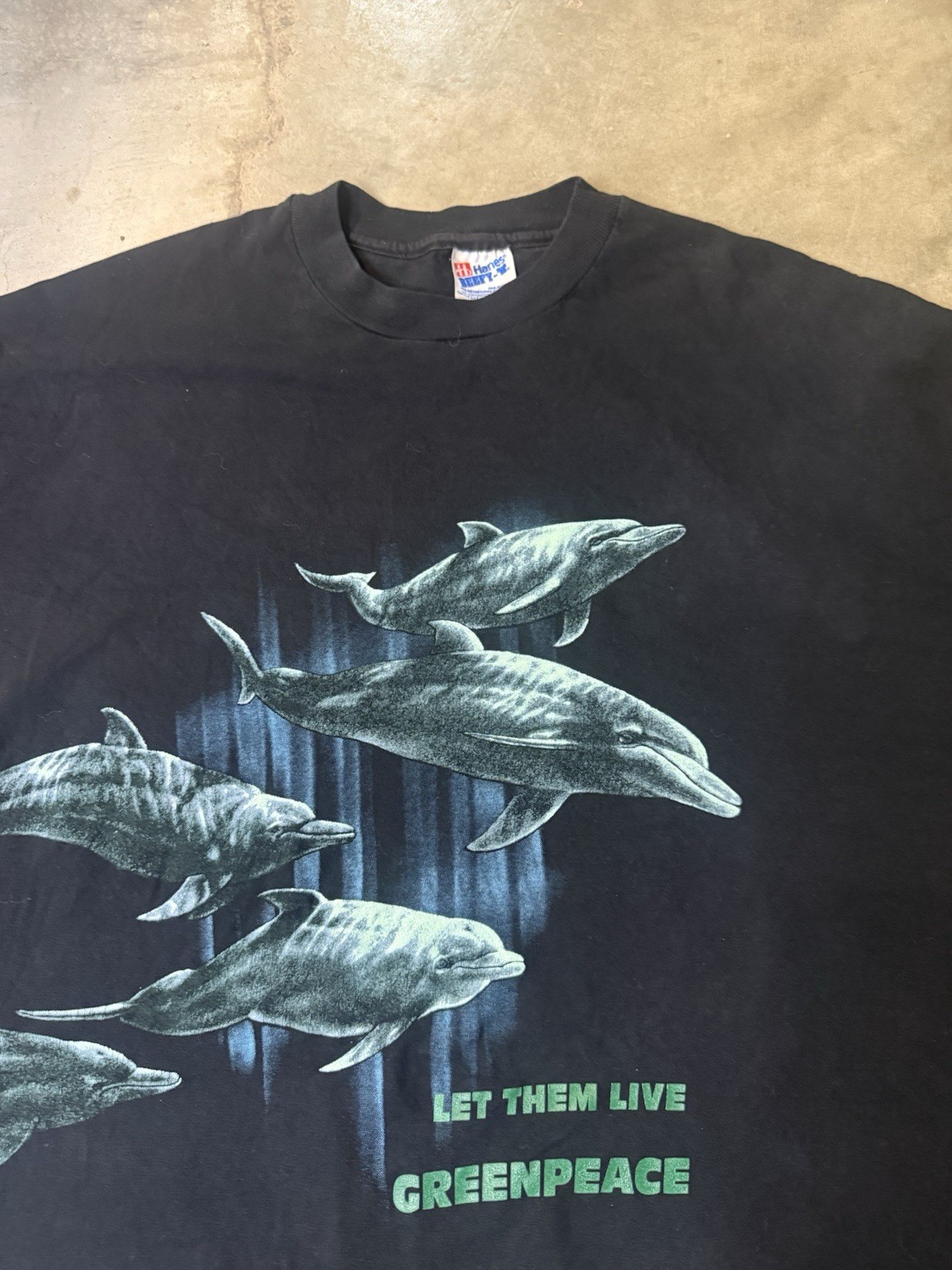 Vintage 90s Greenpeace Let Them Live Dolphin T Shirt XXL USA Made Single Stitch