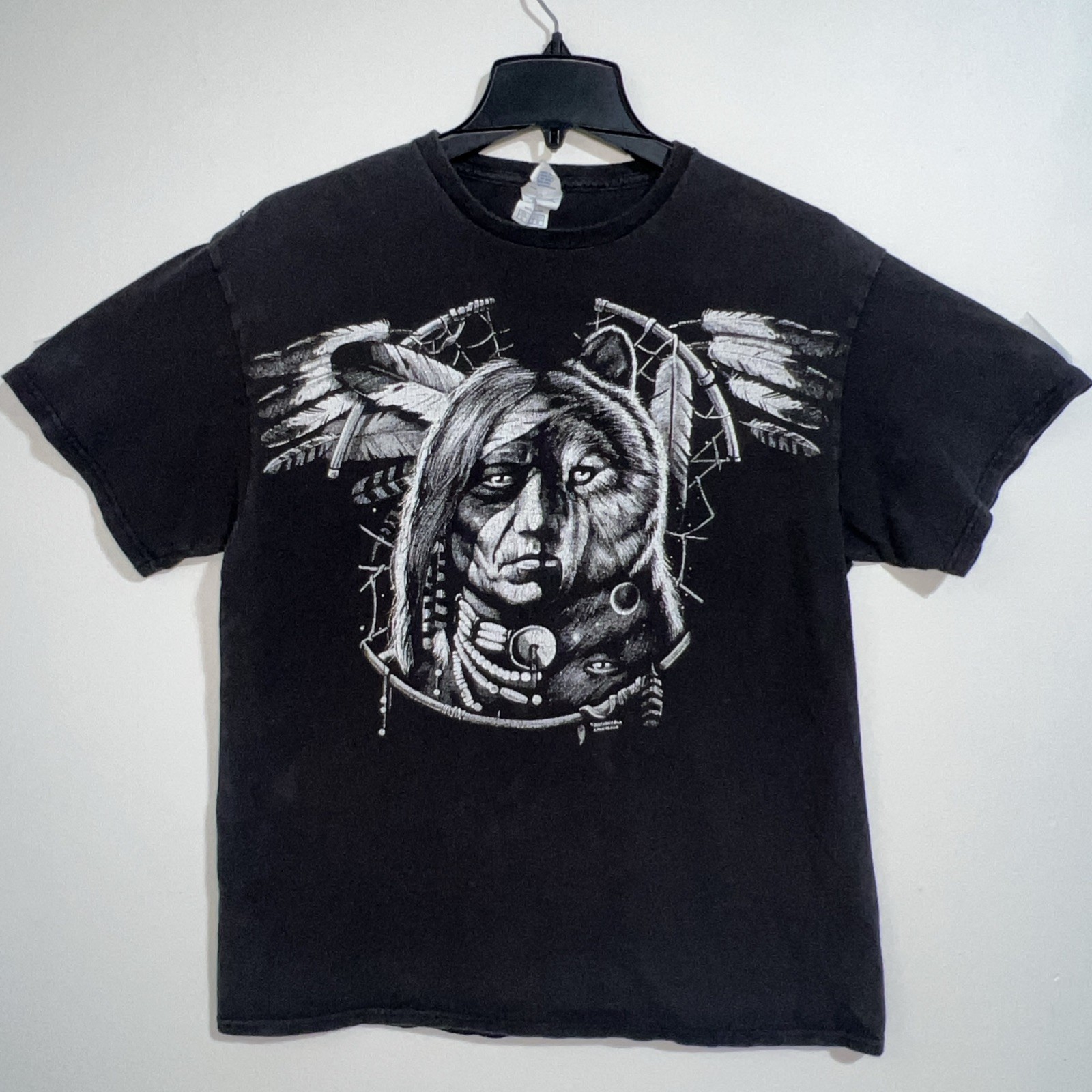 VTG Dreamcatcher American Indian Wolf Shirt Men’s L Liquid Blue Print Delta Pro