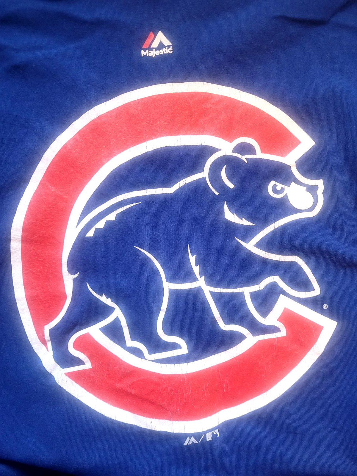 Chicago Cubs Baseball Majestic T Shirt Large Blue White Red NOS Free Shipping