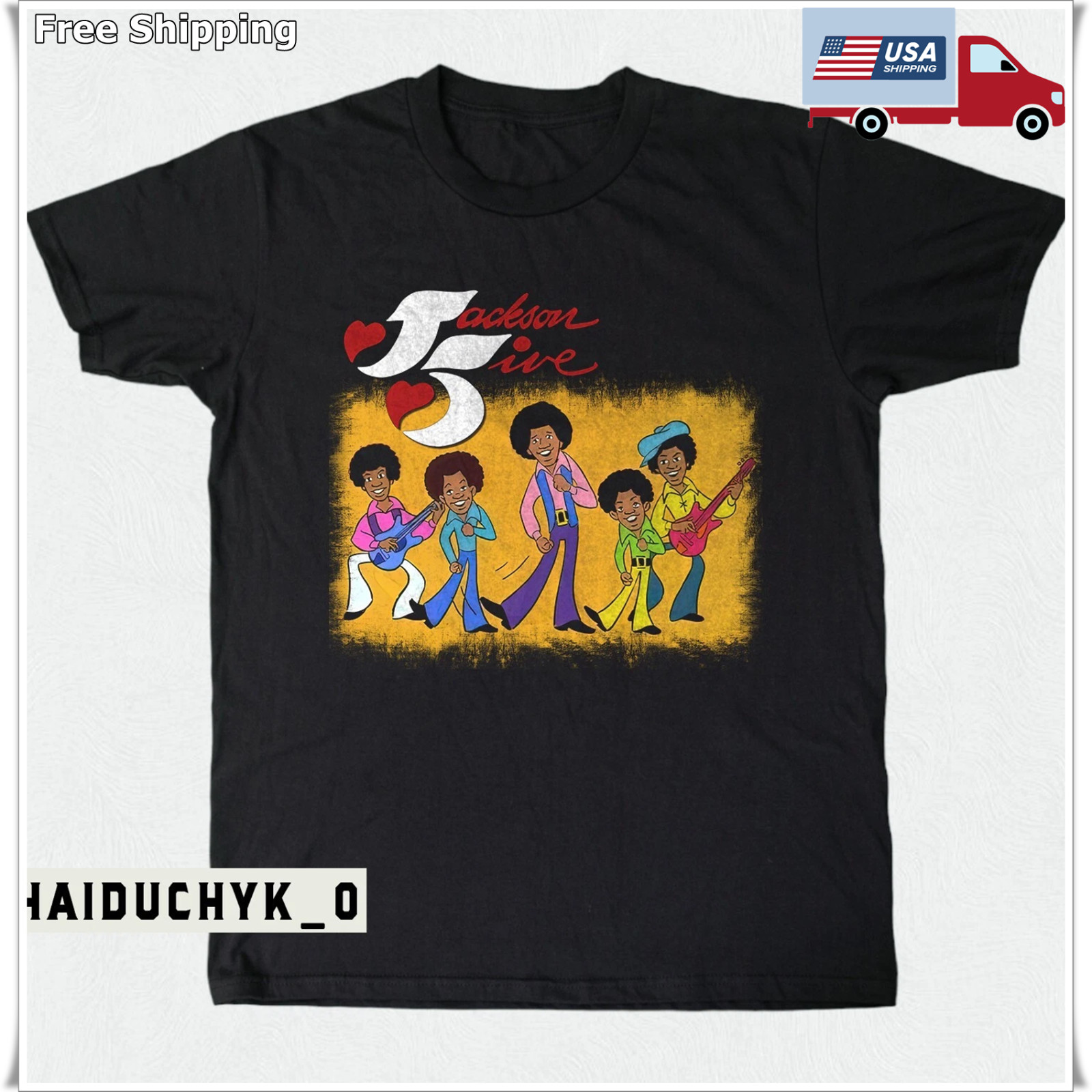 Jackson 5 Five Cartoon Shirt Michael Off The Wall Thriller Bad T-shirt S-5XL