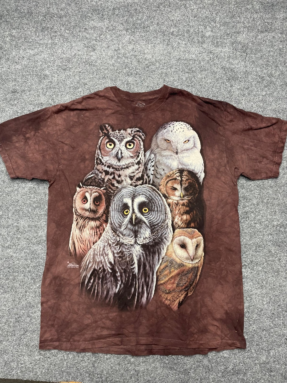 The Mountain T-Shirt Mens XL Owl BIG Print Tie Dye Brown 2000’s Y2K Animal Print