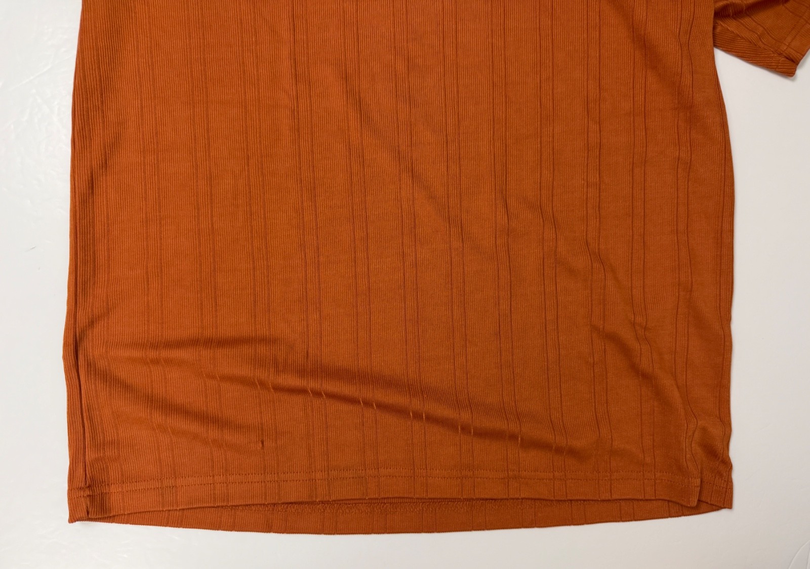 Vintage 90s Y2K Ribbed Shirt Men Large Silky Stretchy Polyester Burnt Orange