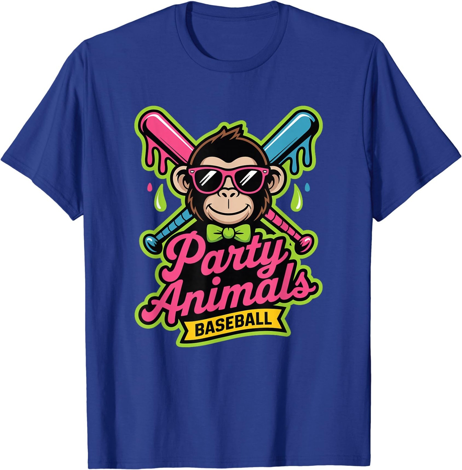Party Animals Baseball Funny Monkey Vibrant Slime T-Shirt