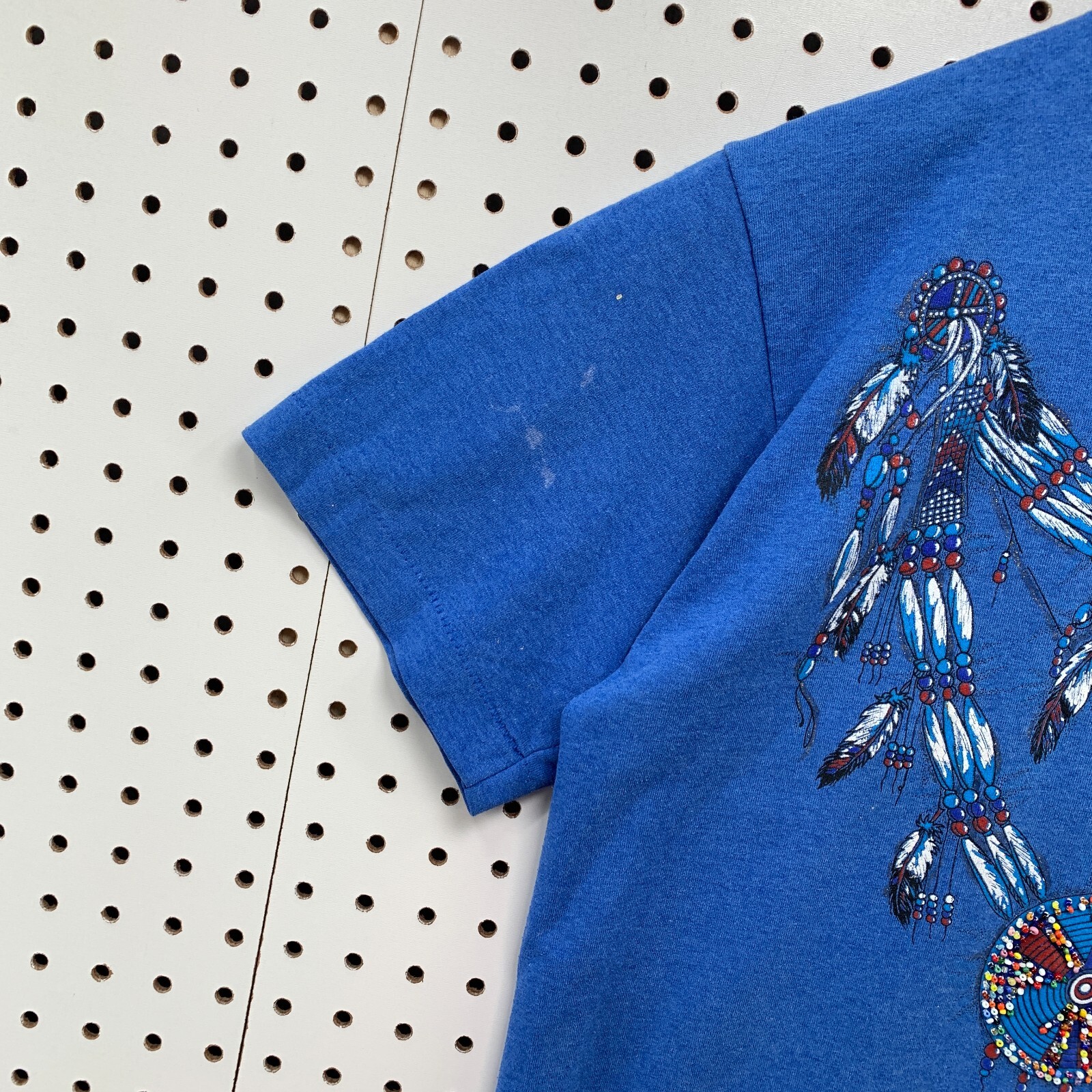 Vintage 90s Indian Dream Catcher Shirt Blue Men Medium Beaded 19×27