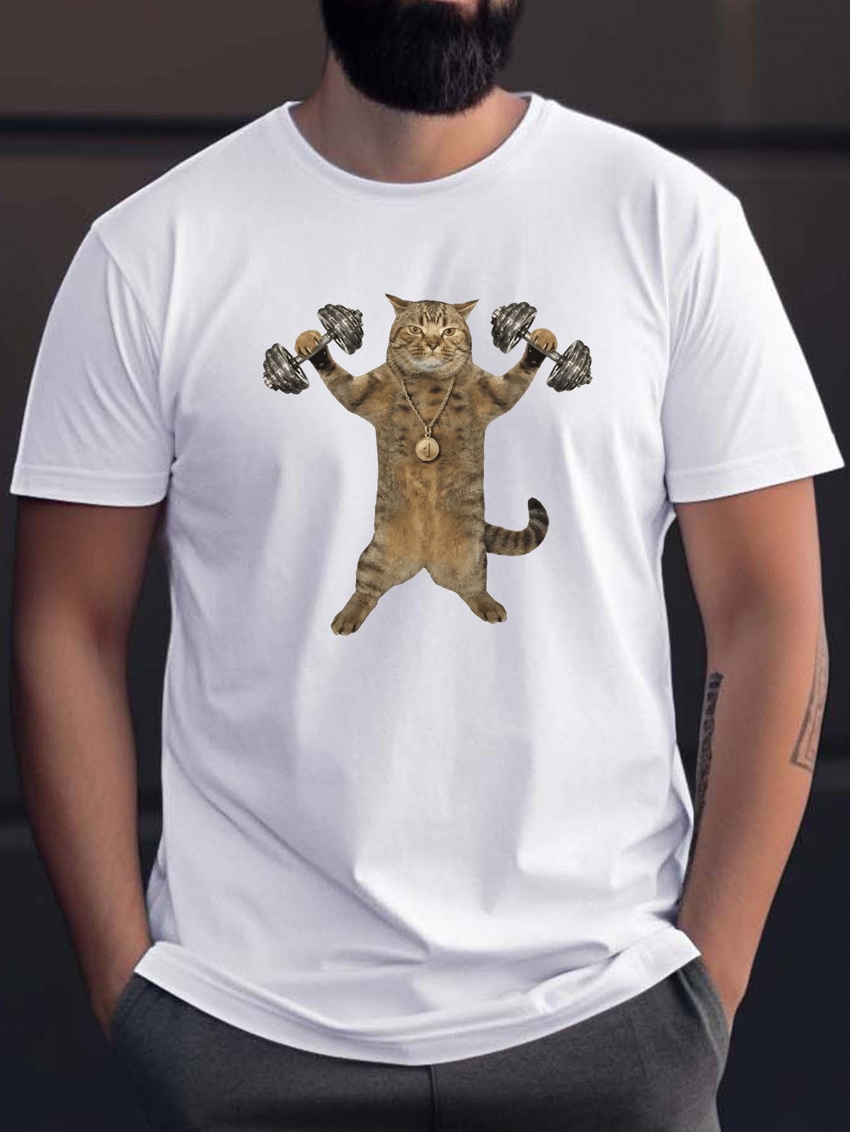 Casual Tee Men’s Fitness Cat Graphic Tee – Casual Short Sleeve T-Shirt