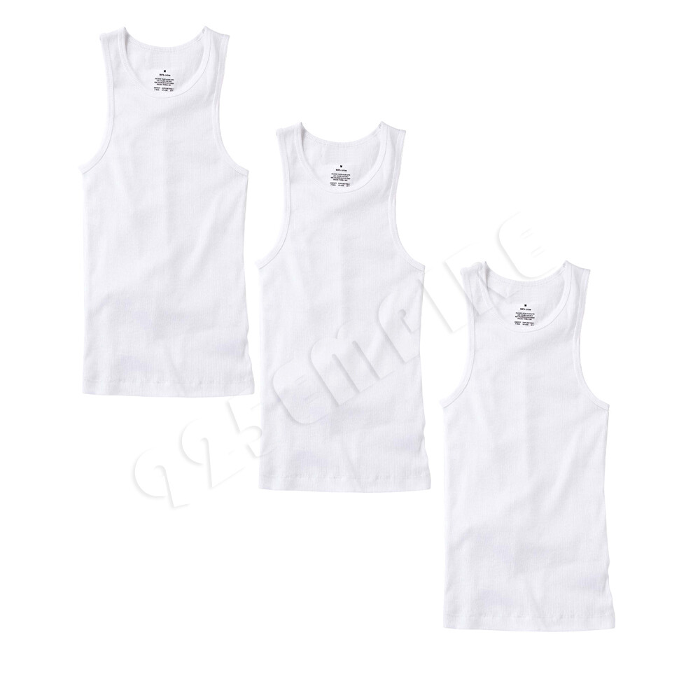 3 Pack Men Tank Top White Cotton Undershirt Ribbed A-Shirt S/Medium/Large/XL