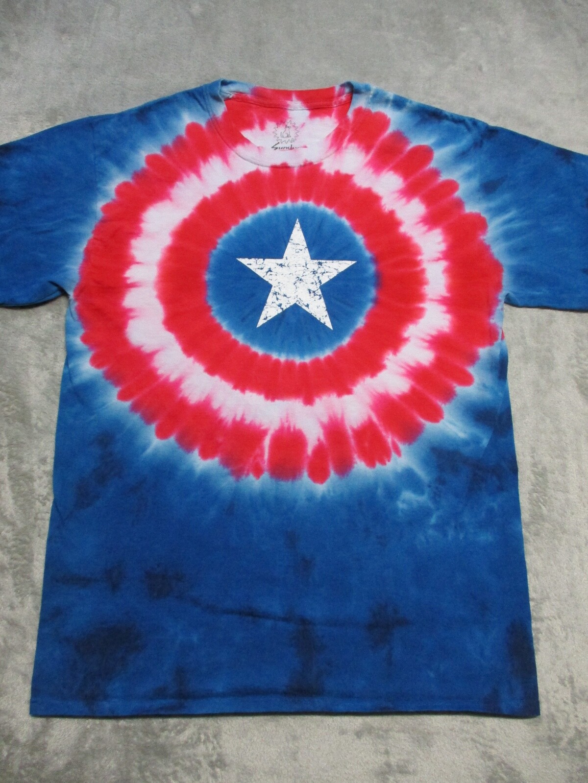 Vintage Marvel Captain America Shirt Mens Large Red Blue Super Hero Tie Dye AOP
