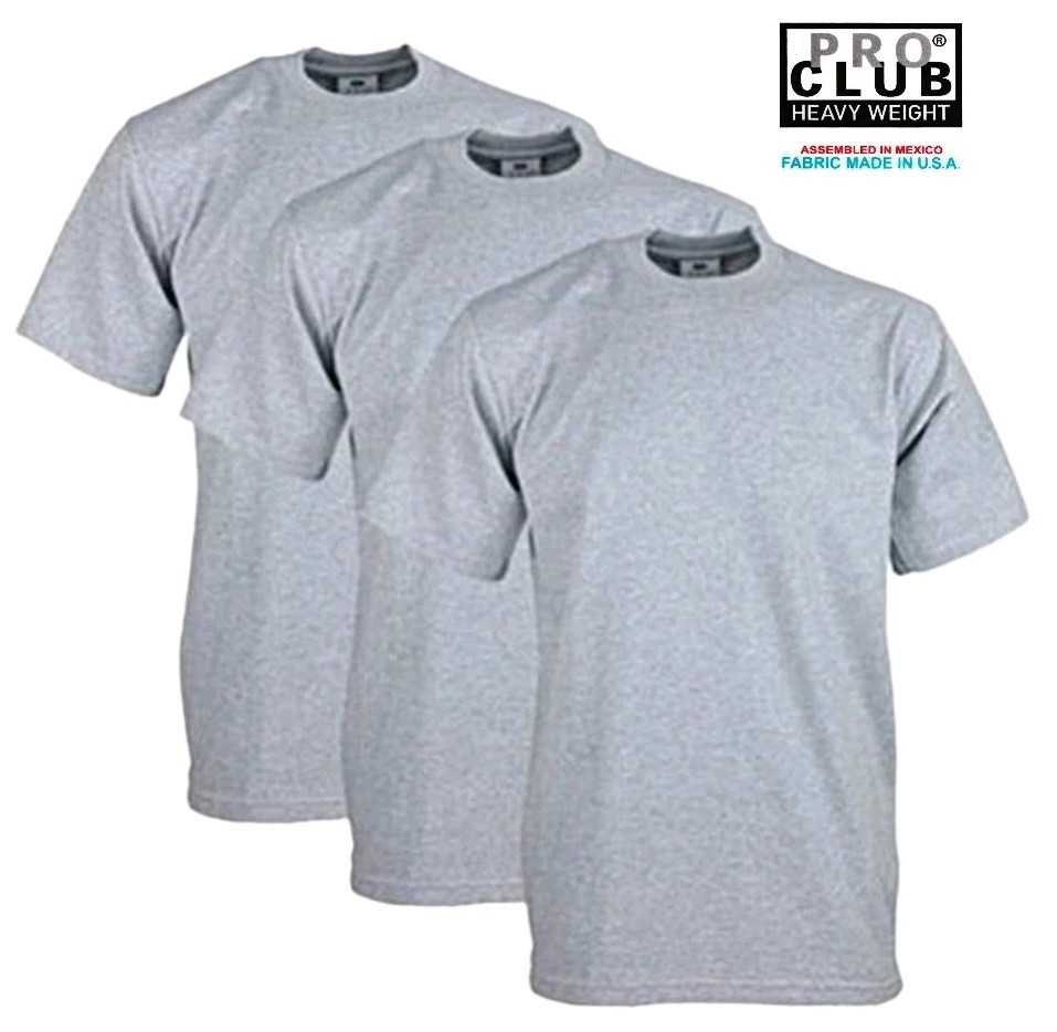 3 PACK PRO CLUB MENS HEAVYWEIGHT TEE SHIRT PLAIN SHORTH SLEEVE PROCLUB M – L