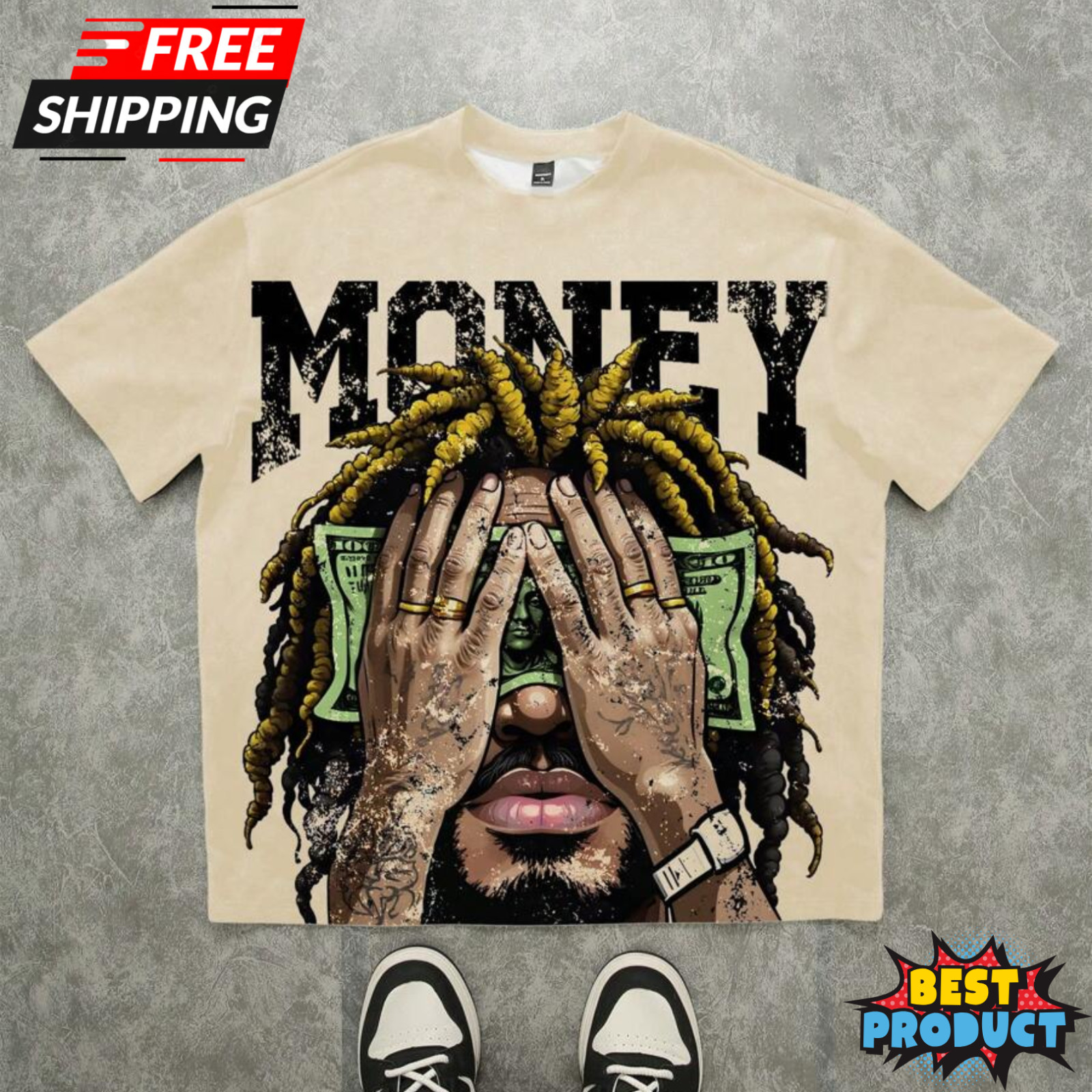 Oversized Hip Hop Graphic T Shirt Dollar Money Print Streetwear Tee Top for Men